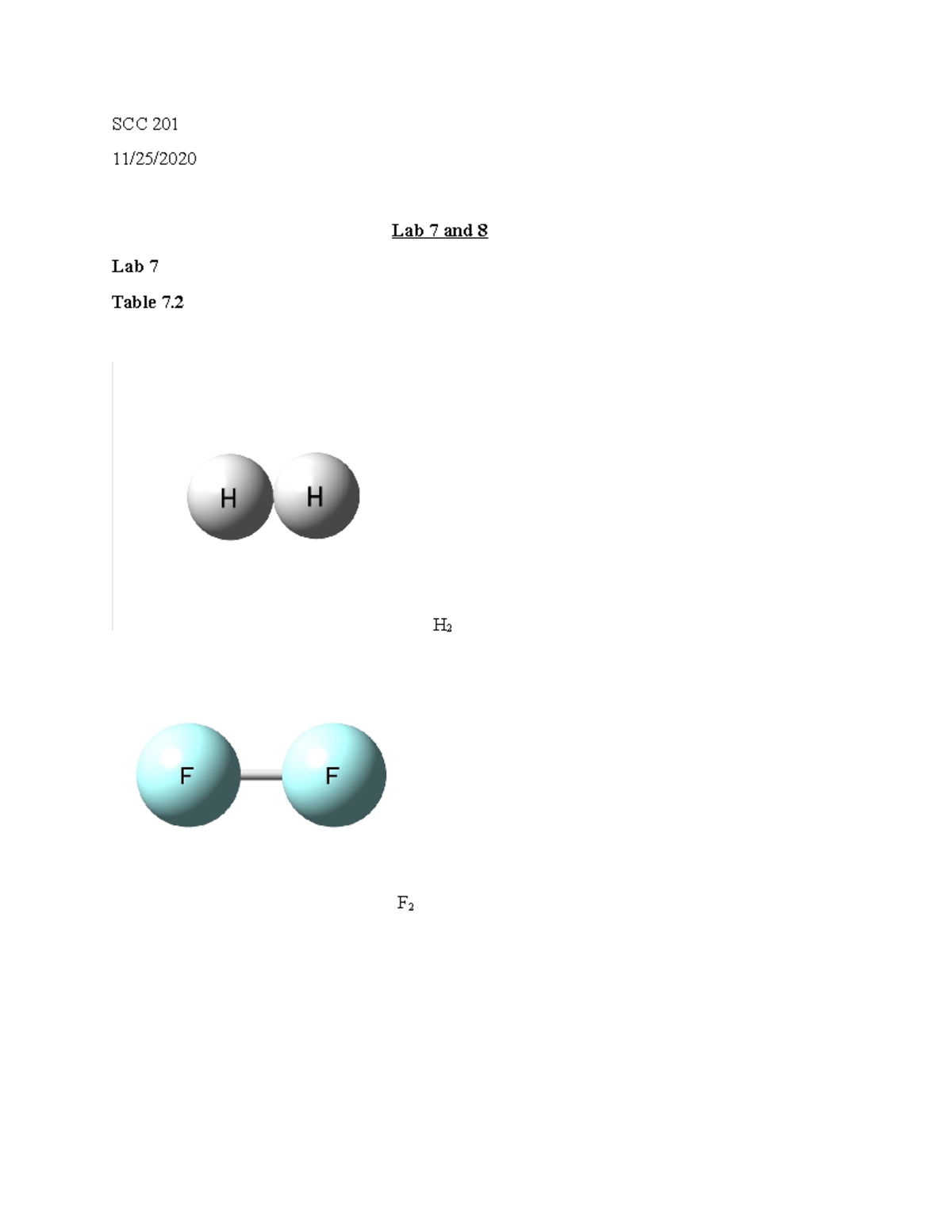 Lab 7 &8 scc201 - SCC 11/25/ Lab 7 and Lab Table 7. - H - F N O - CO ...