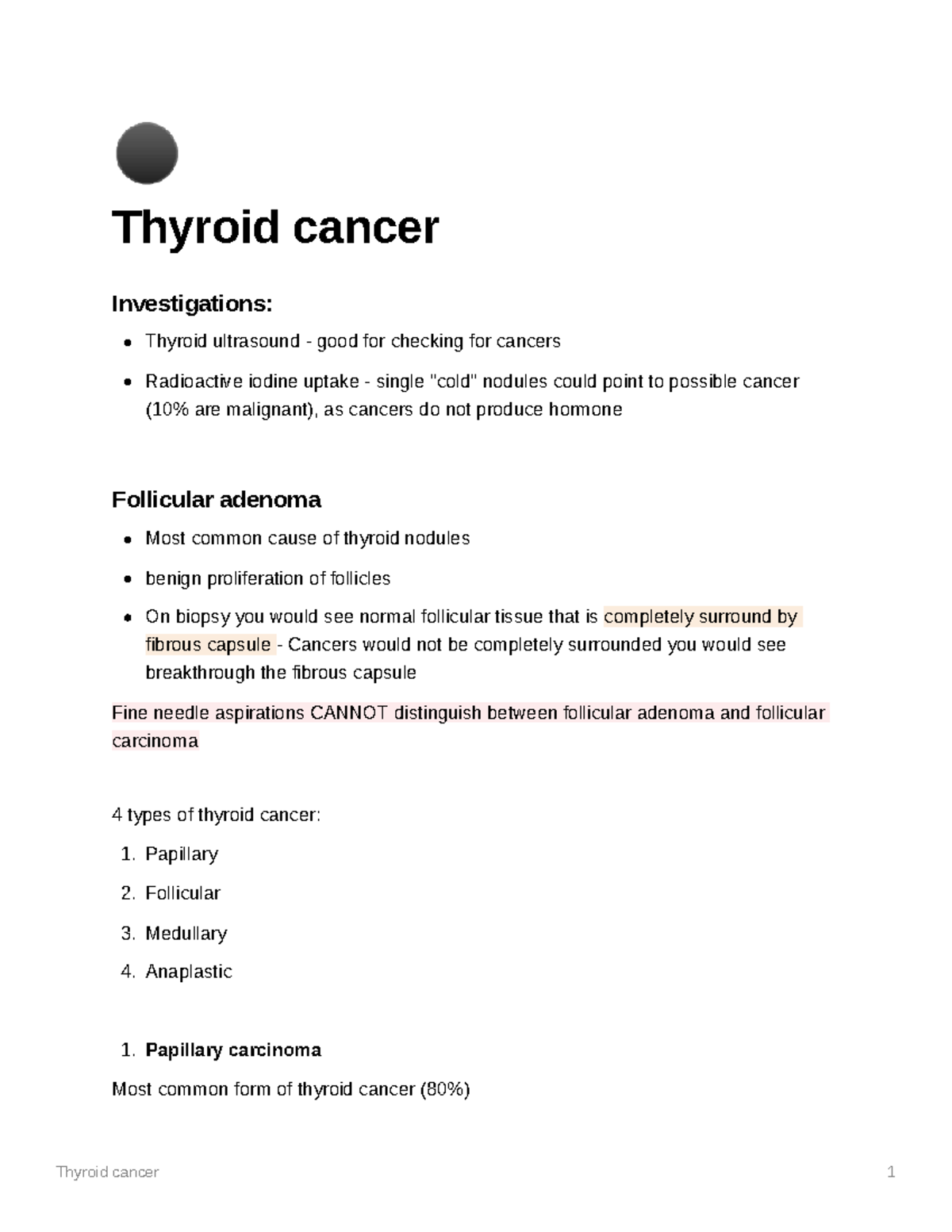 Thyroid cancer - MED101 - Sheffield - Studocu