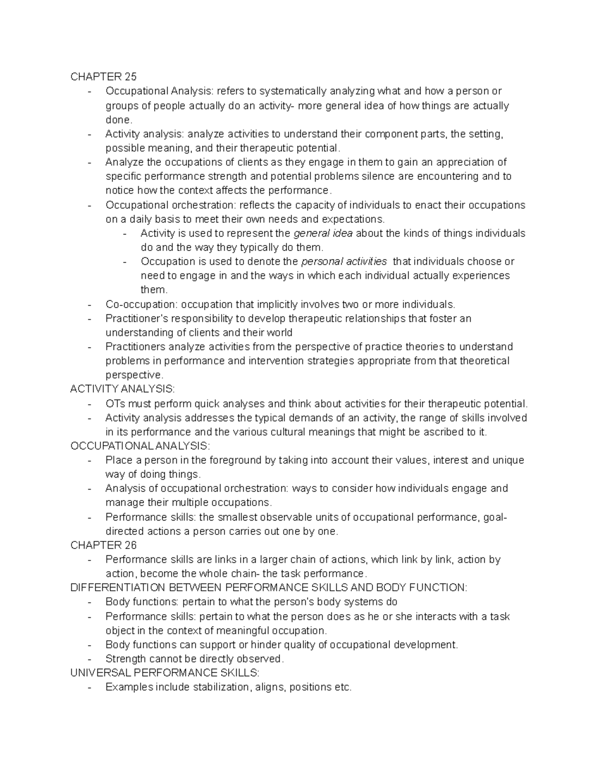 Willard and Spackman ch. 25-26 - CHAPTER 25 Occupational Analysis ...