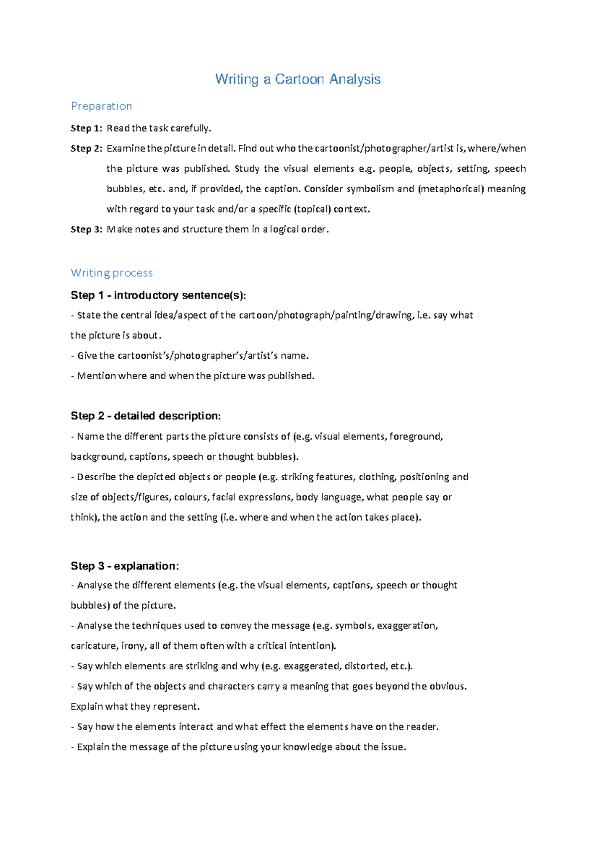 How To Write A Cartoon Analysis Writing a Cartoon Analysis - Writing a Cartoon Analysis Preparation