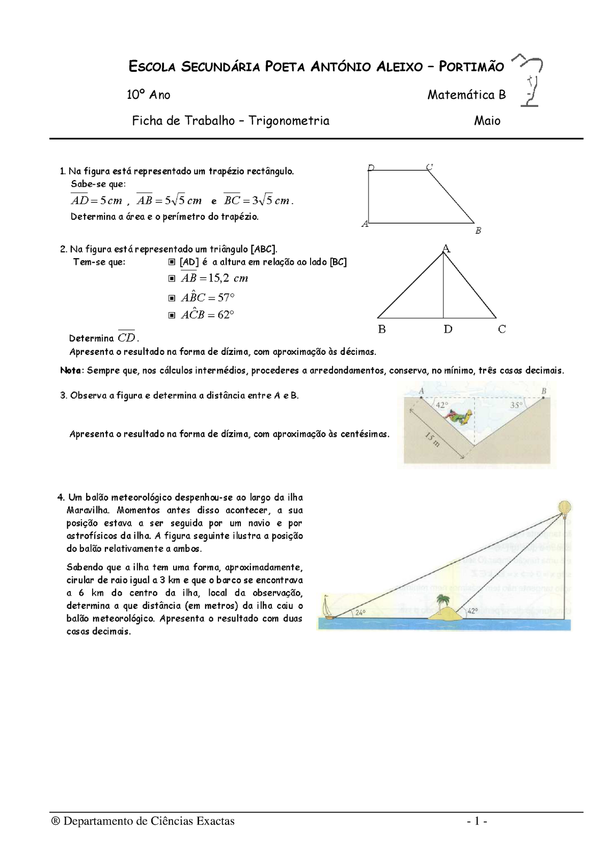 Ficha MAT B Trig1 - Teste Matematica - Matemática B - ESCOLA SECUNDÁRIA ...