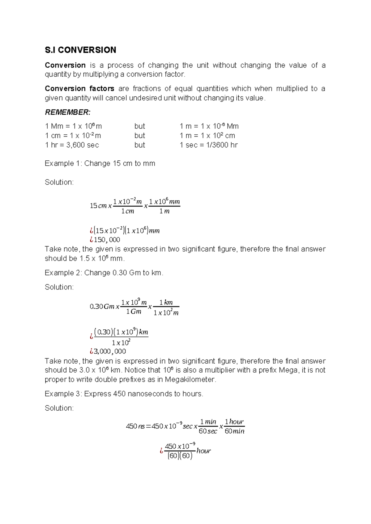 Topic 1 SI Conversion - S CONVERSION Conversion is a process of ...