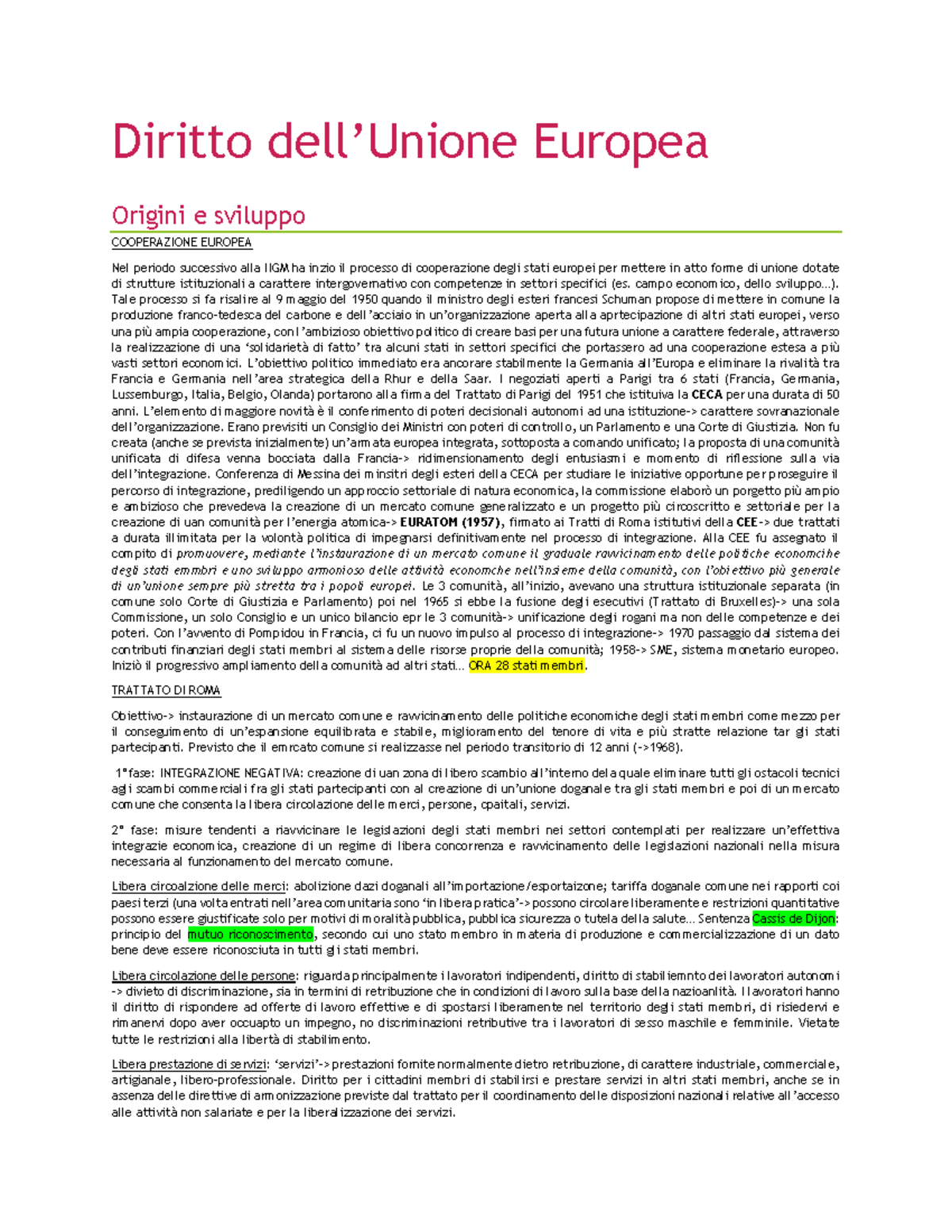 Riassunto Libro MANUALE BREVE DEL DIRITTO DELL'UNIONE EUROPEA - Diritto ...