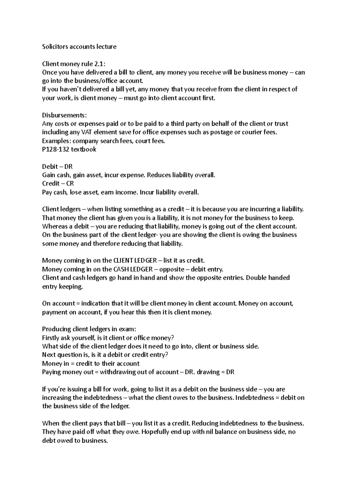 Lecture - Ledgers - Useful - Solicitors accounts lecture Client money ...