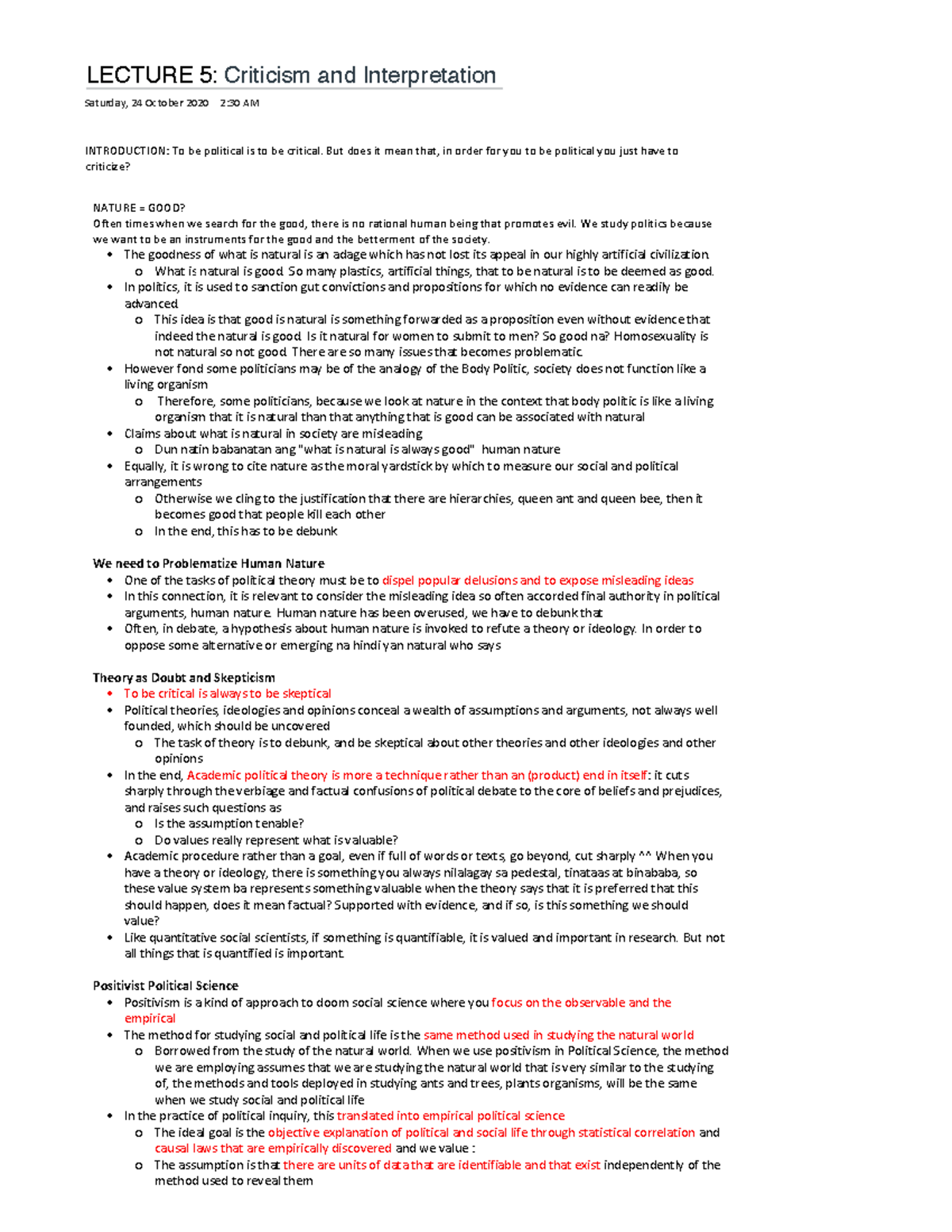 Criticism and Interpretation - LECTURE 5: Criticism and Interpretation ...