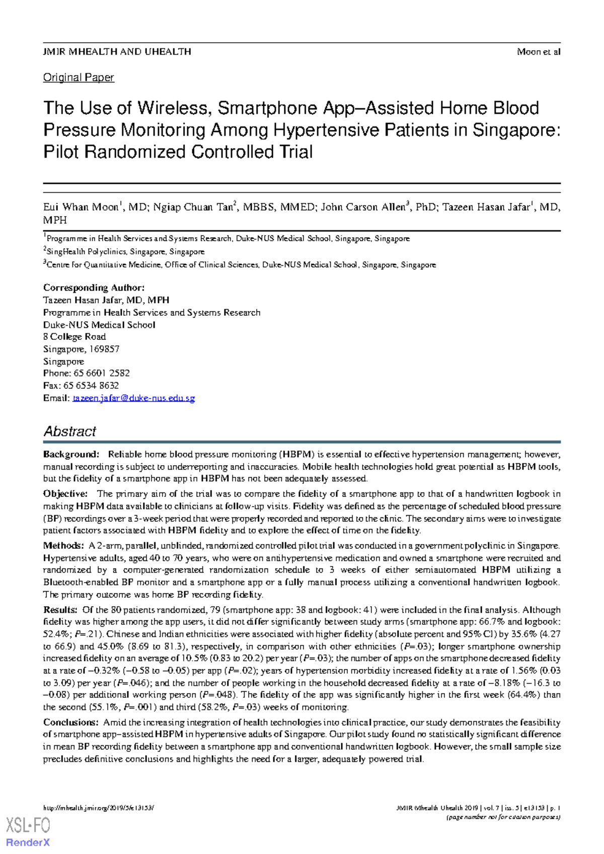 Home Blood Pressure Monitoring in Singapore - Original Paper The Use of ...