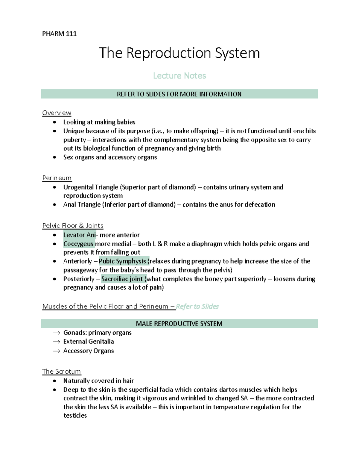 The Reproduction System Lecture Notes - The Reproduction System Lecture ...