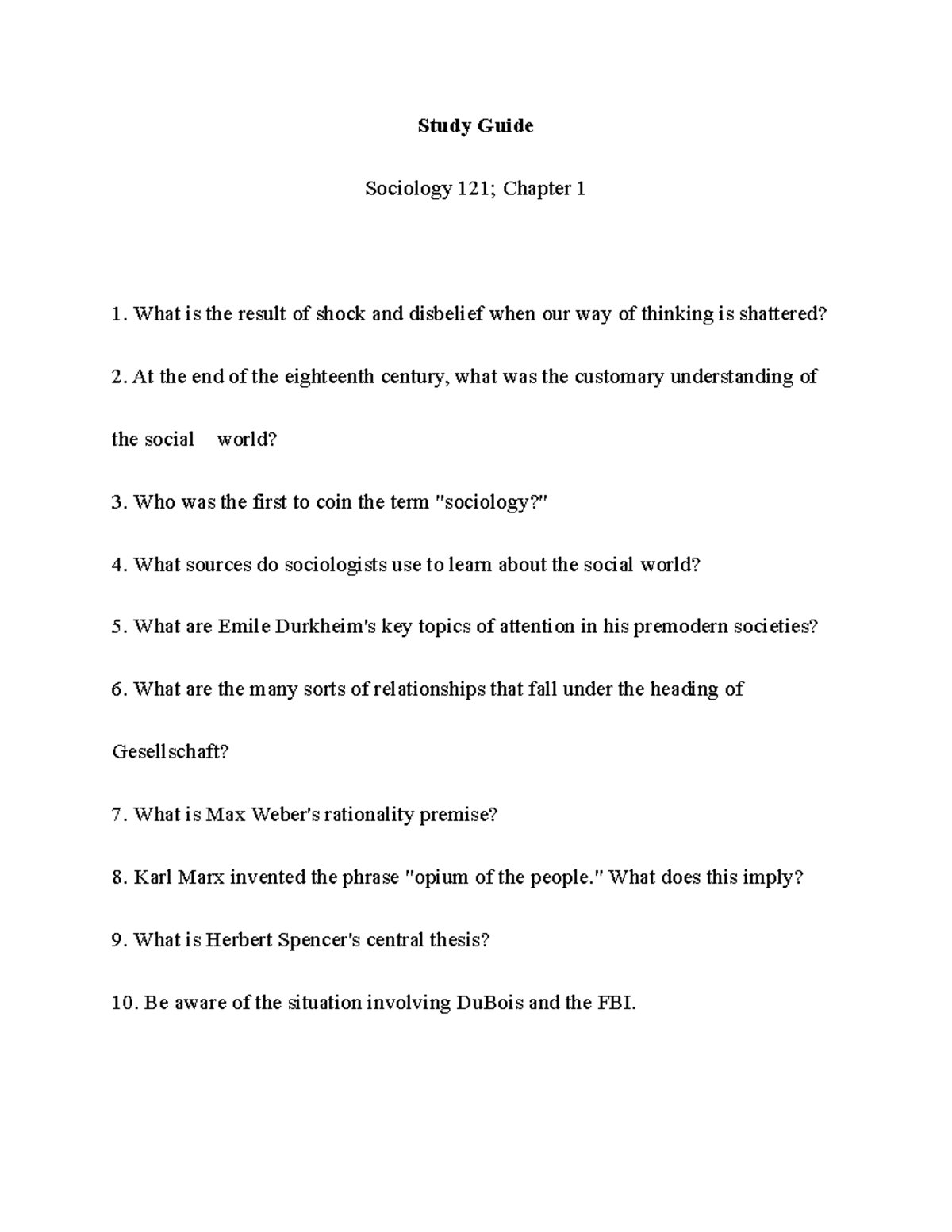 Sociology 121, Course Work ; Chapter 1 And 2 - Study Guide Sociology ...