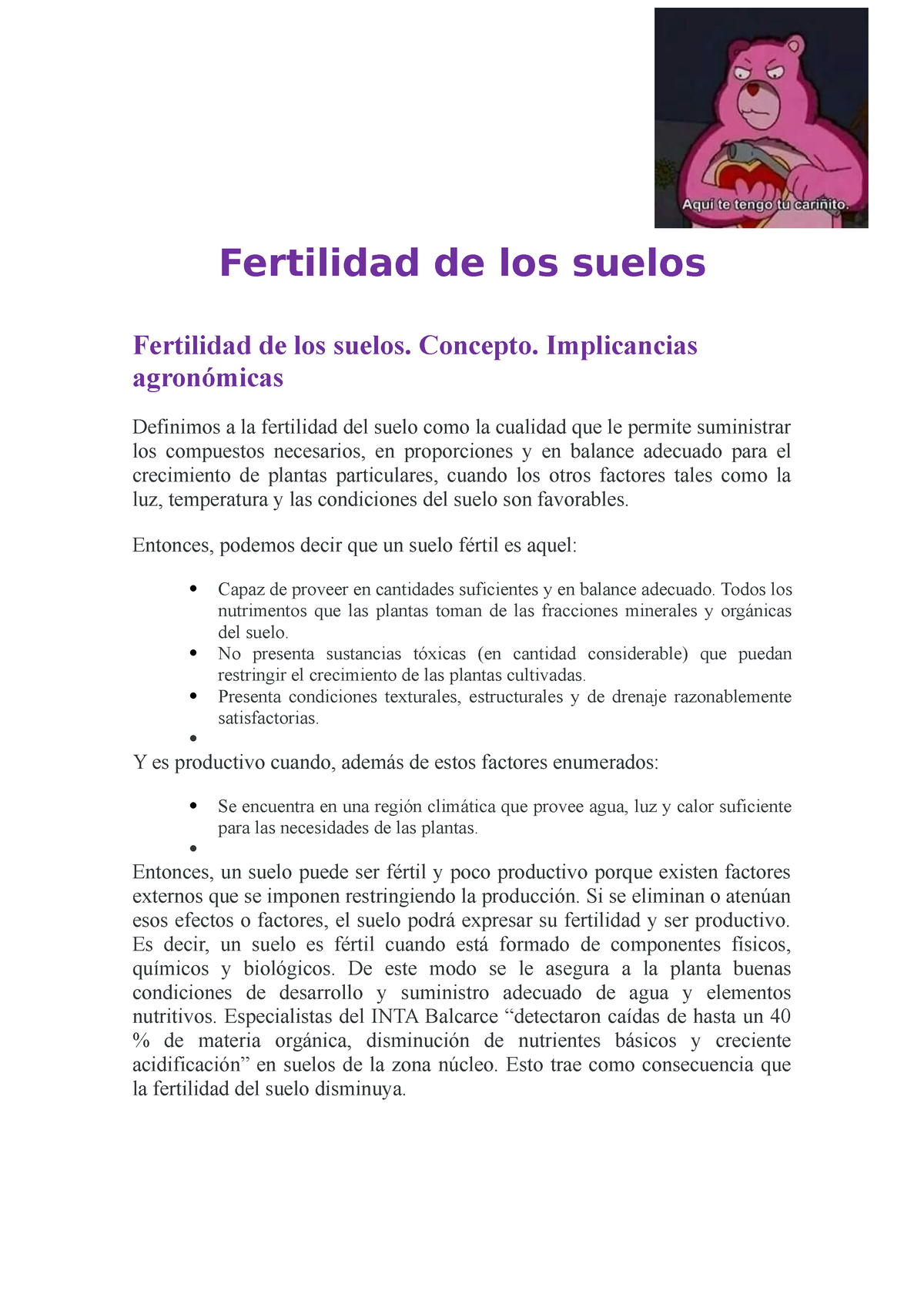 Uso Y Ma M2 - Resumen - Fertilidad De Los Suelos Fertilidad De Los ...