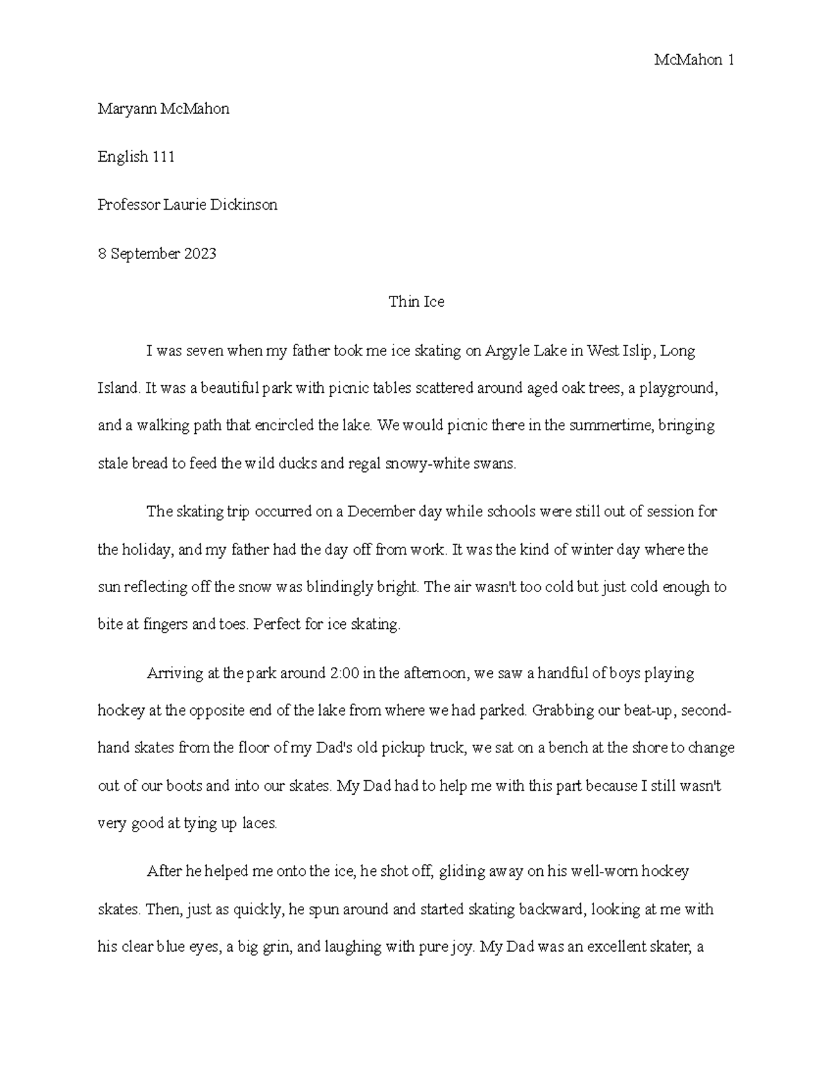 Maryann Mc Mahon ENG111101 VFA23 Narative Essay - Maryann McMahon ...