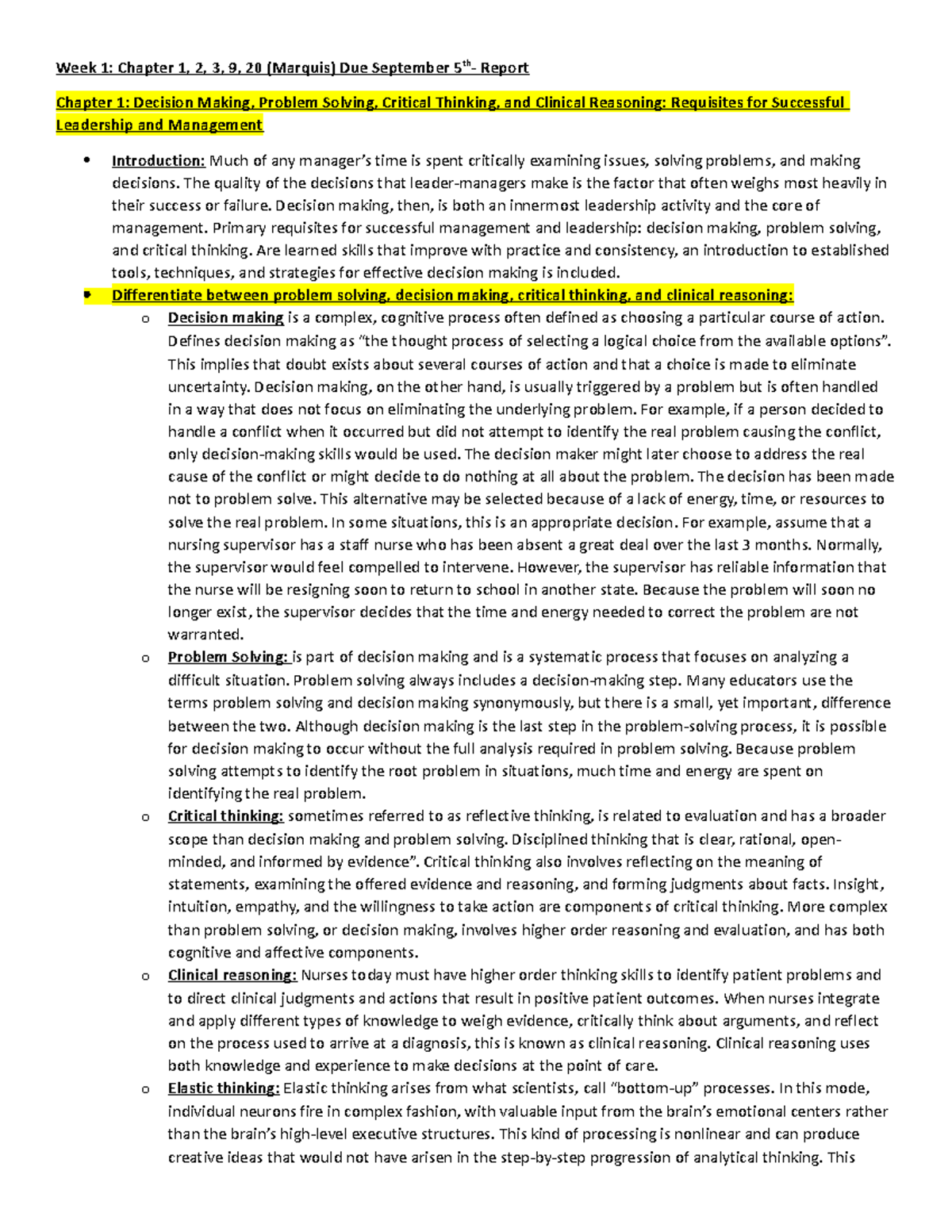 Week 1 Report due Sept 4 - Notes from 1st week - Week 1: Chapter 1, 2 ...