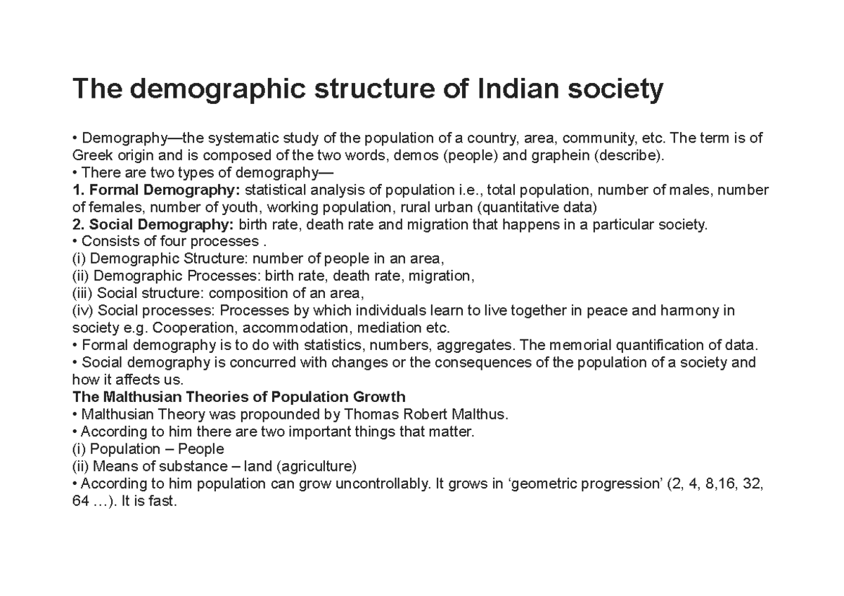 The Demographic Structure Of Indian Society The Demographic Structure 