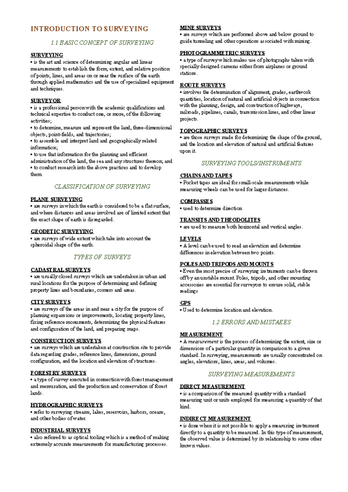 Surveying - INTRODUCTION TO SURVEYING 1 BASIC CONCEPT OF SURVEYING ...