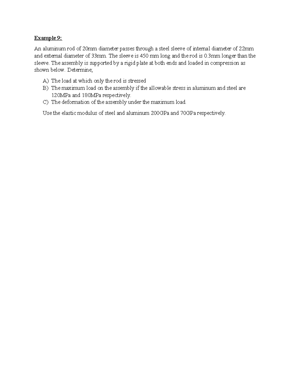 Examples from Ch I - solved example. - Example 9: An aluminum rod of ...