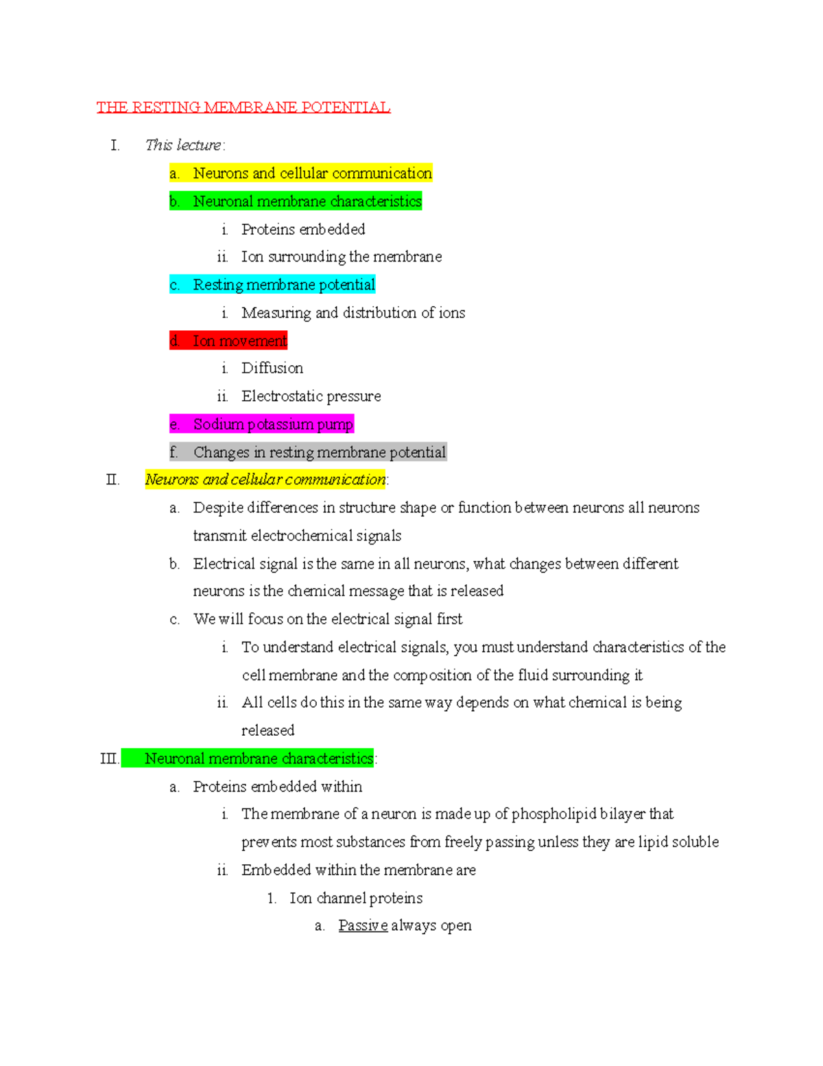 Psy 241 Lecture 3 The Resting Membrane Potential Studocu