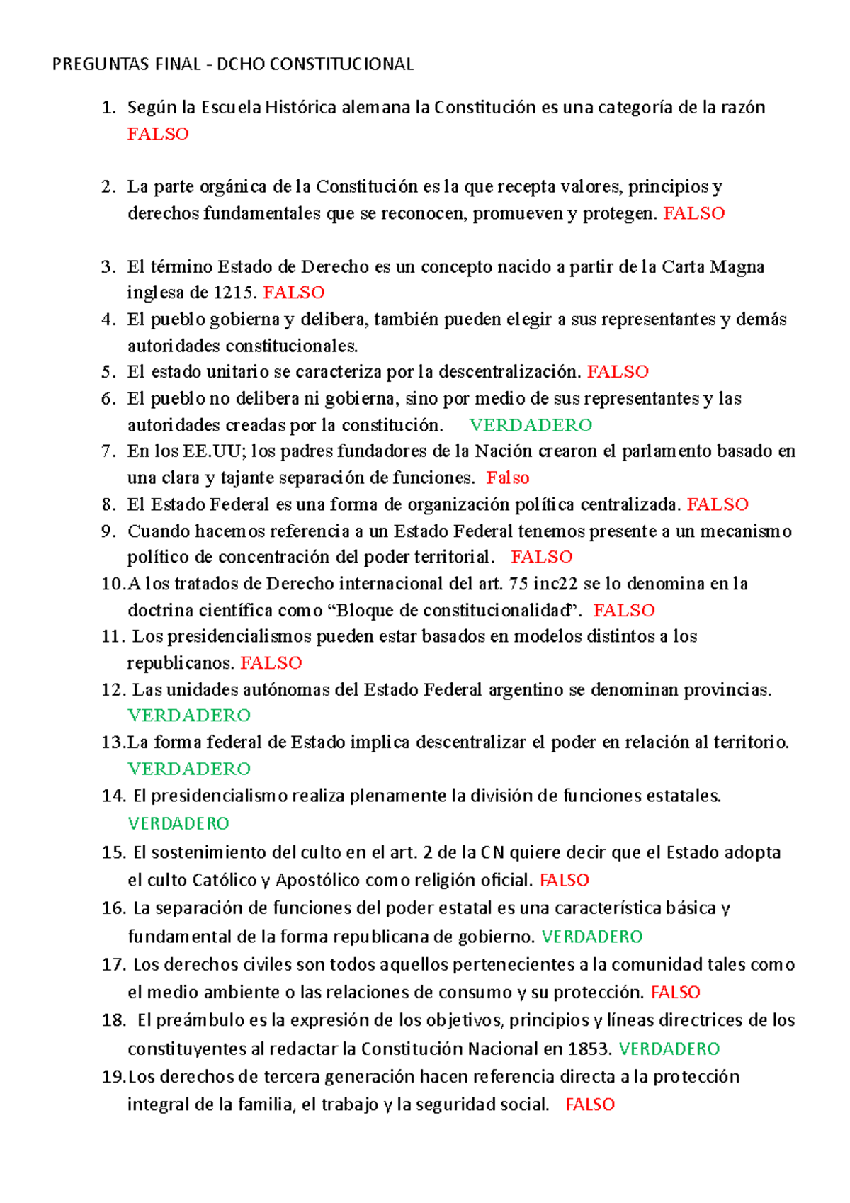Derecho Constitucional preparación preguntas de examen - Universidad ...