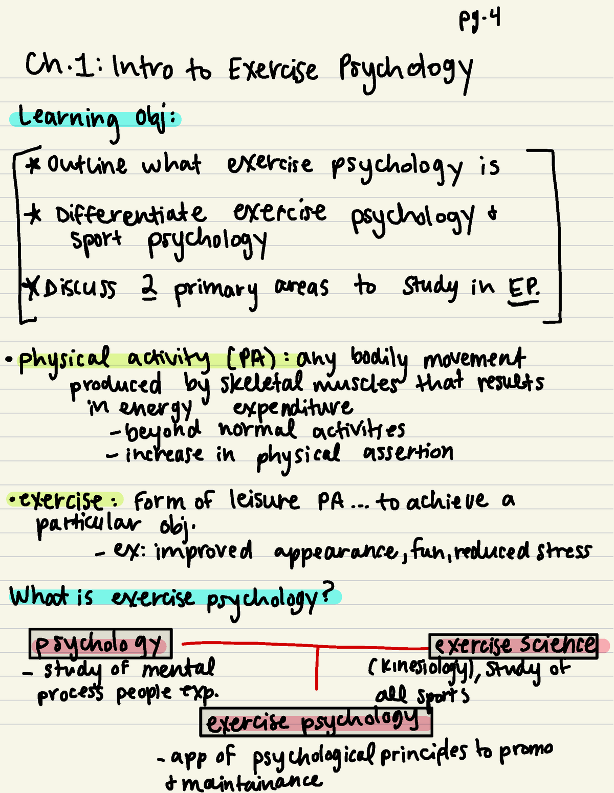 Exercise Psychology - Lecture Notes Chapters: 1, 2, 3, 5, 6 - Pg 4 Ch 1 ...