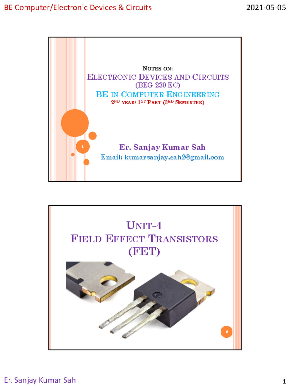 EDC Unit4 Field Effect Transistors (FET) Er. Sanjay Kumar Sah NOTES
