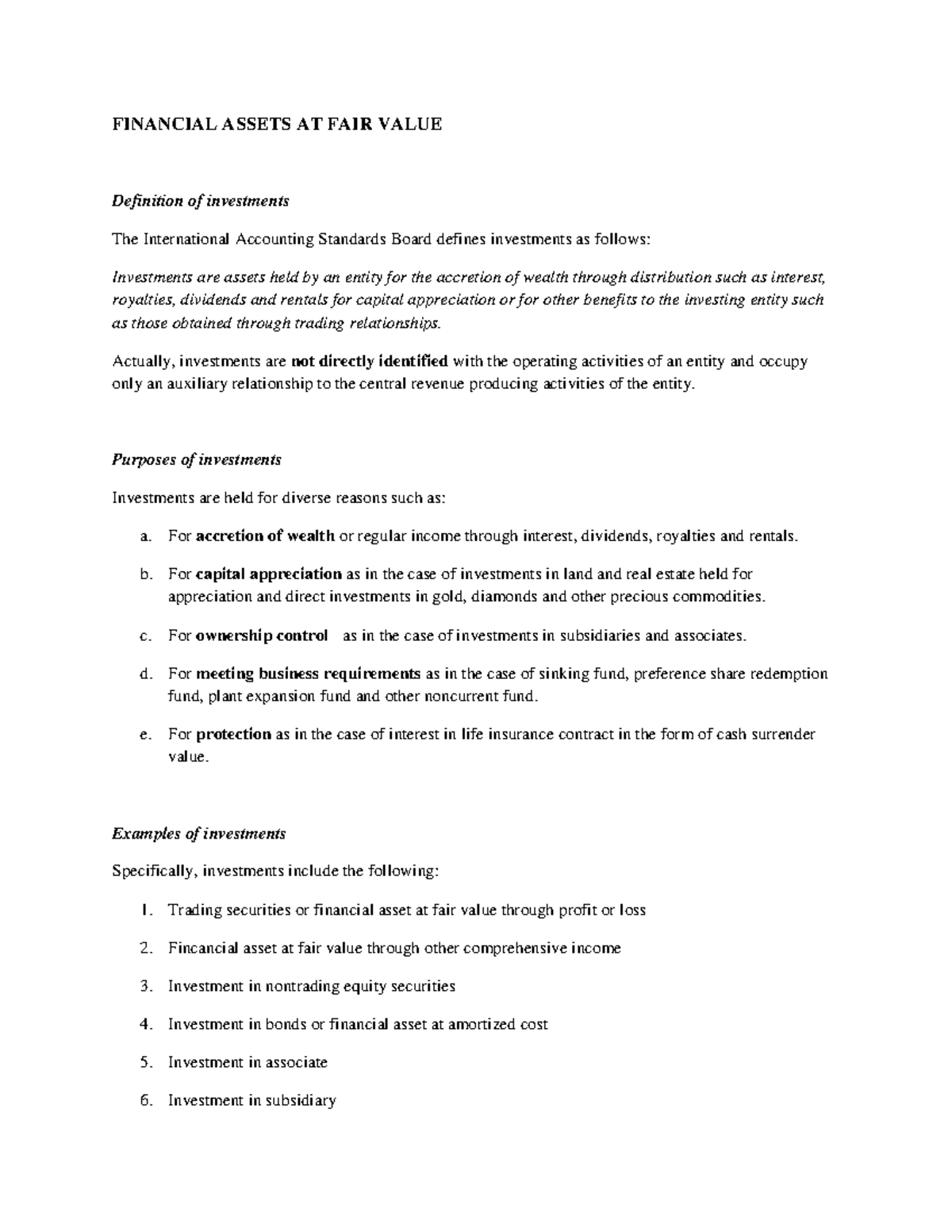 Investments in Fair Value - FINANCIAL ASSETS AT FAIR VALUE Definition ...