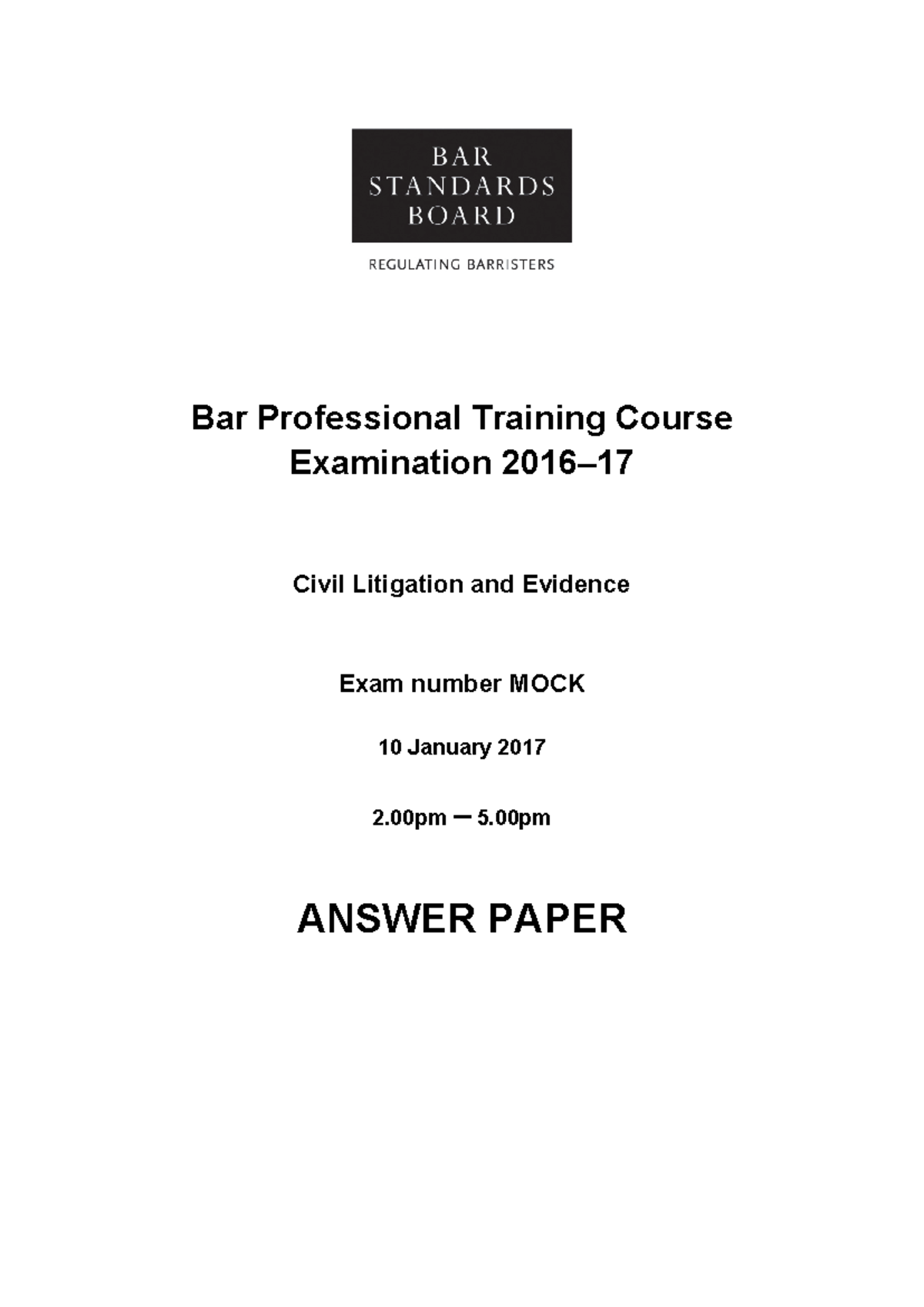 BSB 2016-2017 Mock - MCQ And Answers - Bar Professional Training Course ...