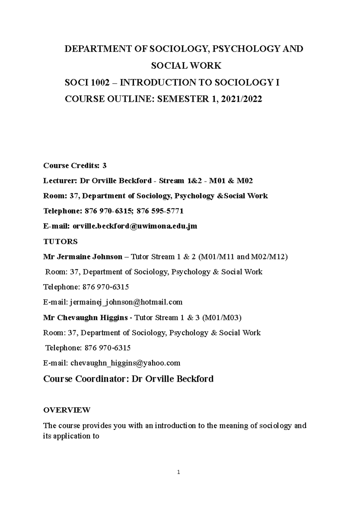 SOCI1002 Course Outline SEM 1 202122 - DEPARTMENT OF SOCIOLOGY ...
