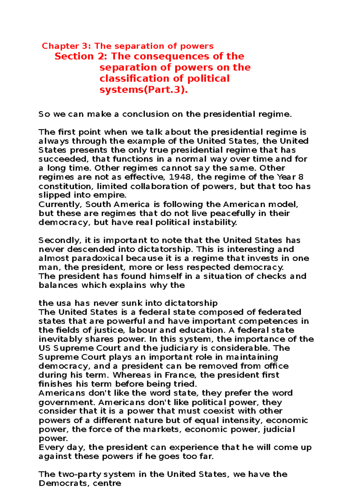 Constitutional Law 20 - Chapter 3: The separation of powers Section 2 ...