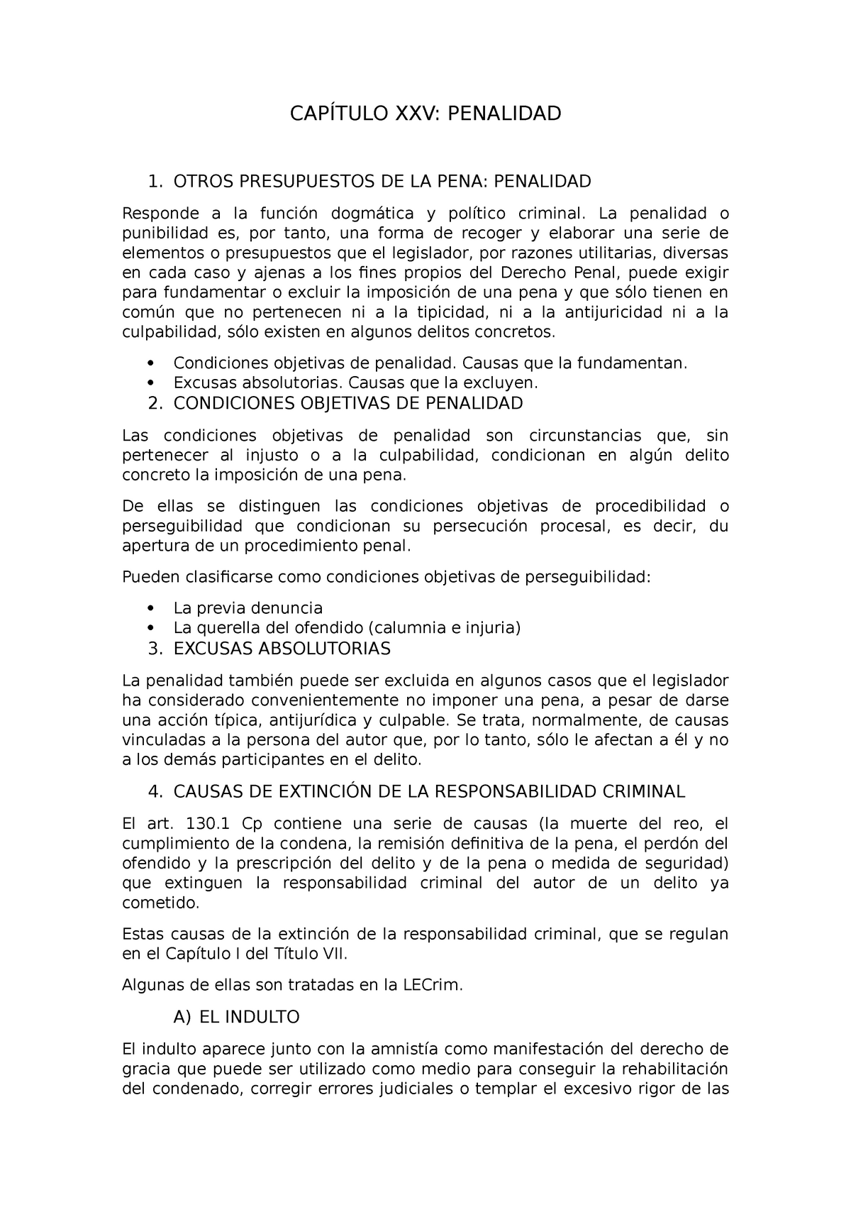 CapÍtulo Xxv Apuntes 1 CapÍtulo Xxv Penalidad 1 Otros Presupuestos De La Pena Penalidad 7485