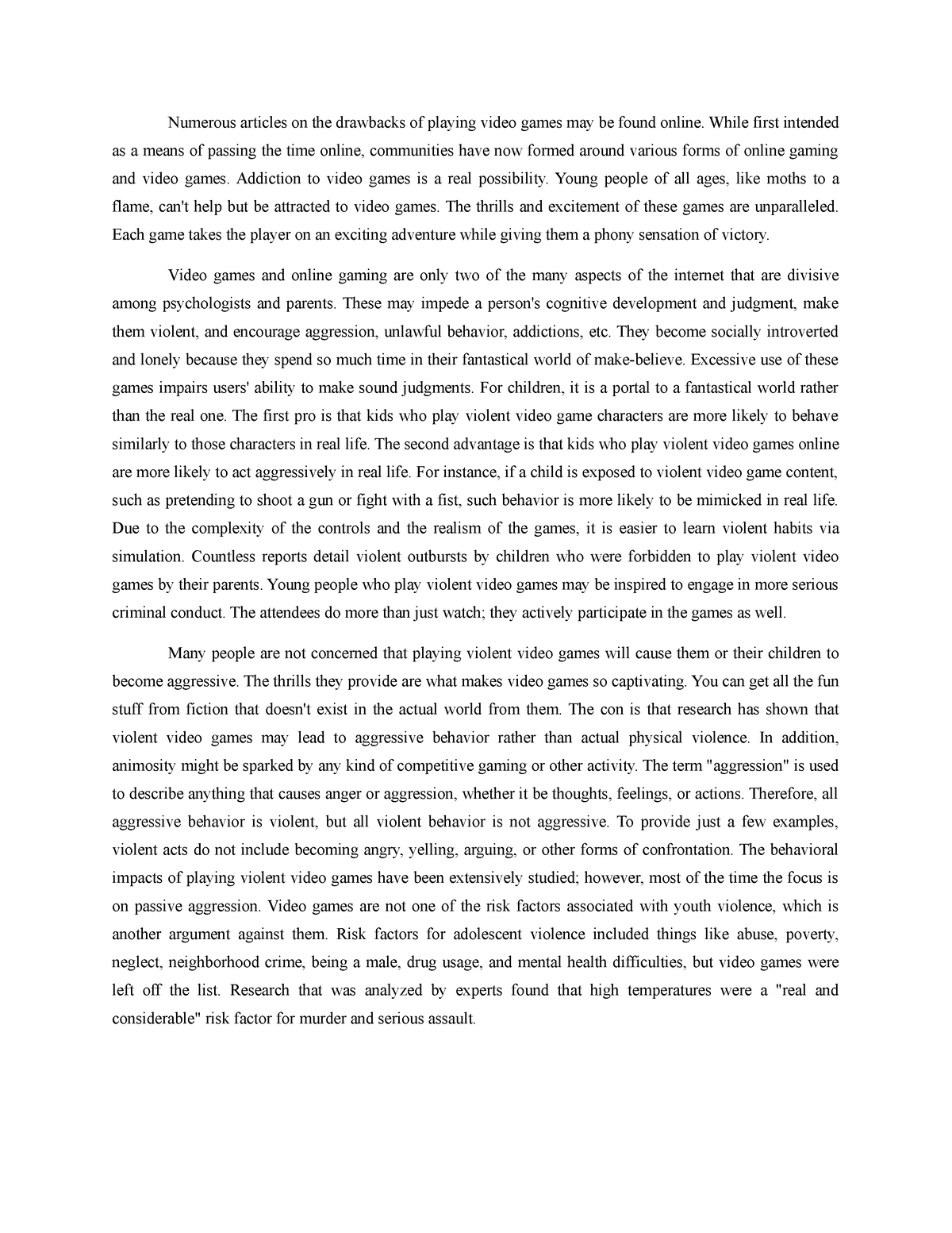 argumentative essay about playing