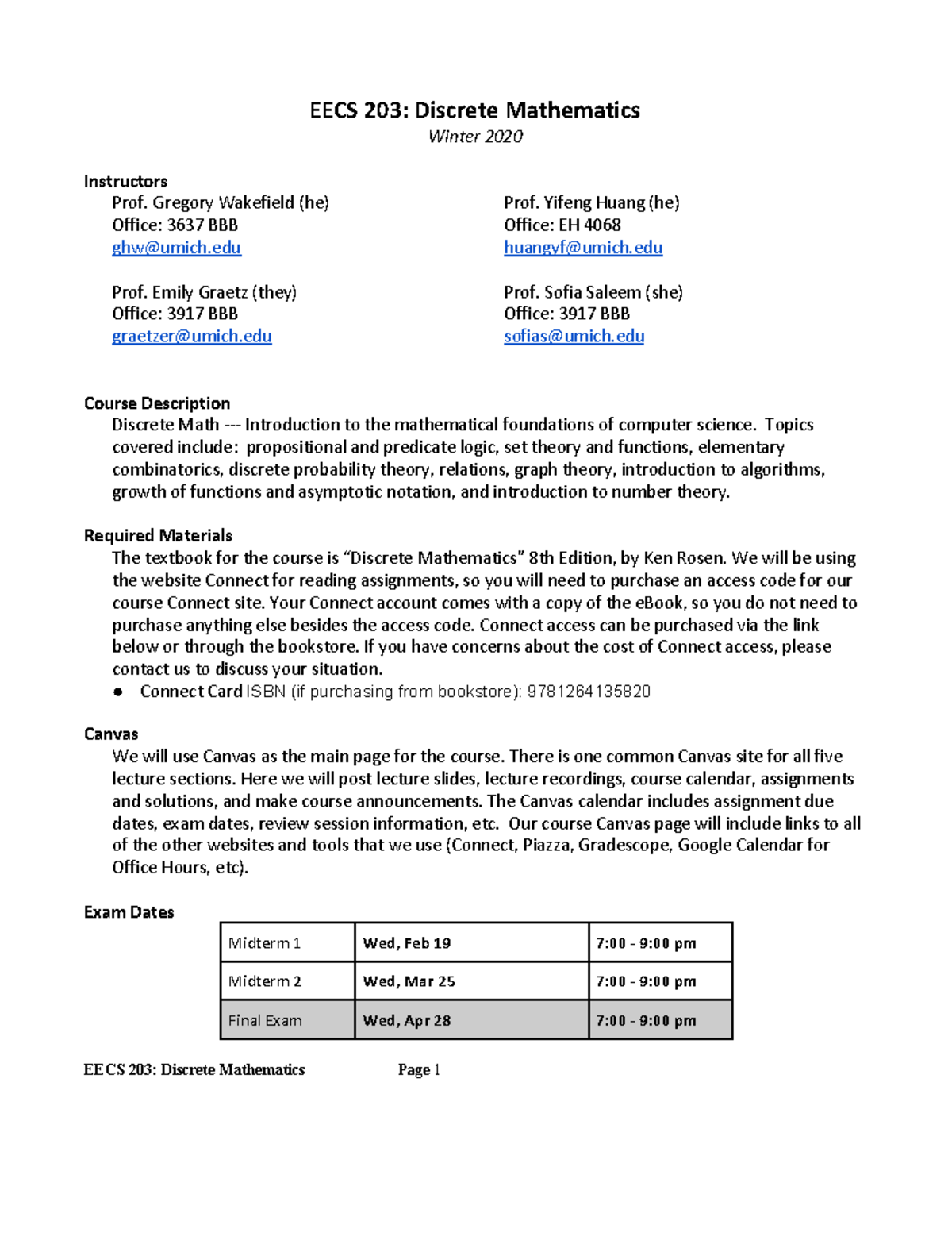 Course Policies W20 - Syllabus - EECS 203: Discrete Mathematics Winter ...