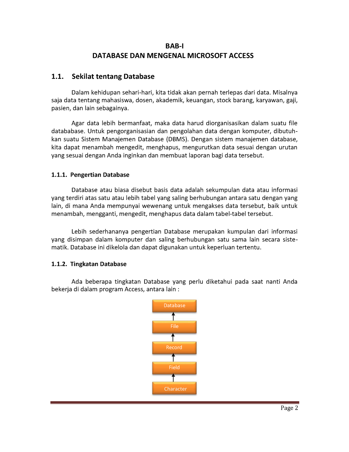 Materi Minggu 5-2 - Page 2 BAB-I DATABASE DAN MENGENAL MICROSOFT ACCESS ...