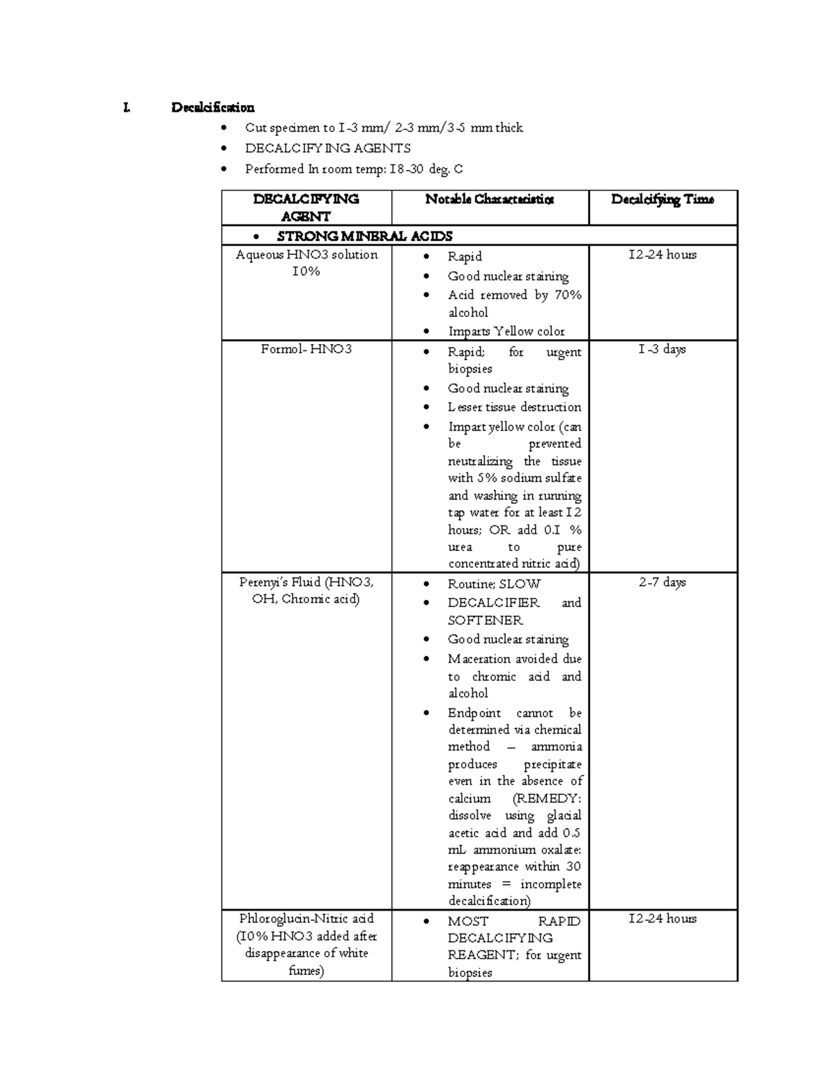 Decalcification Summary Histopathology I. Decalcification Cut
