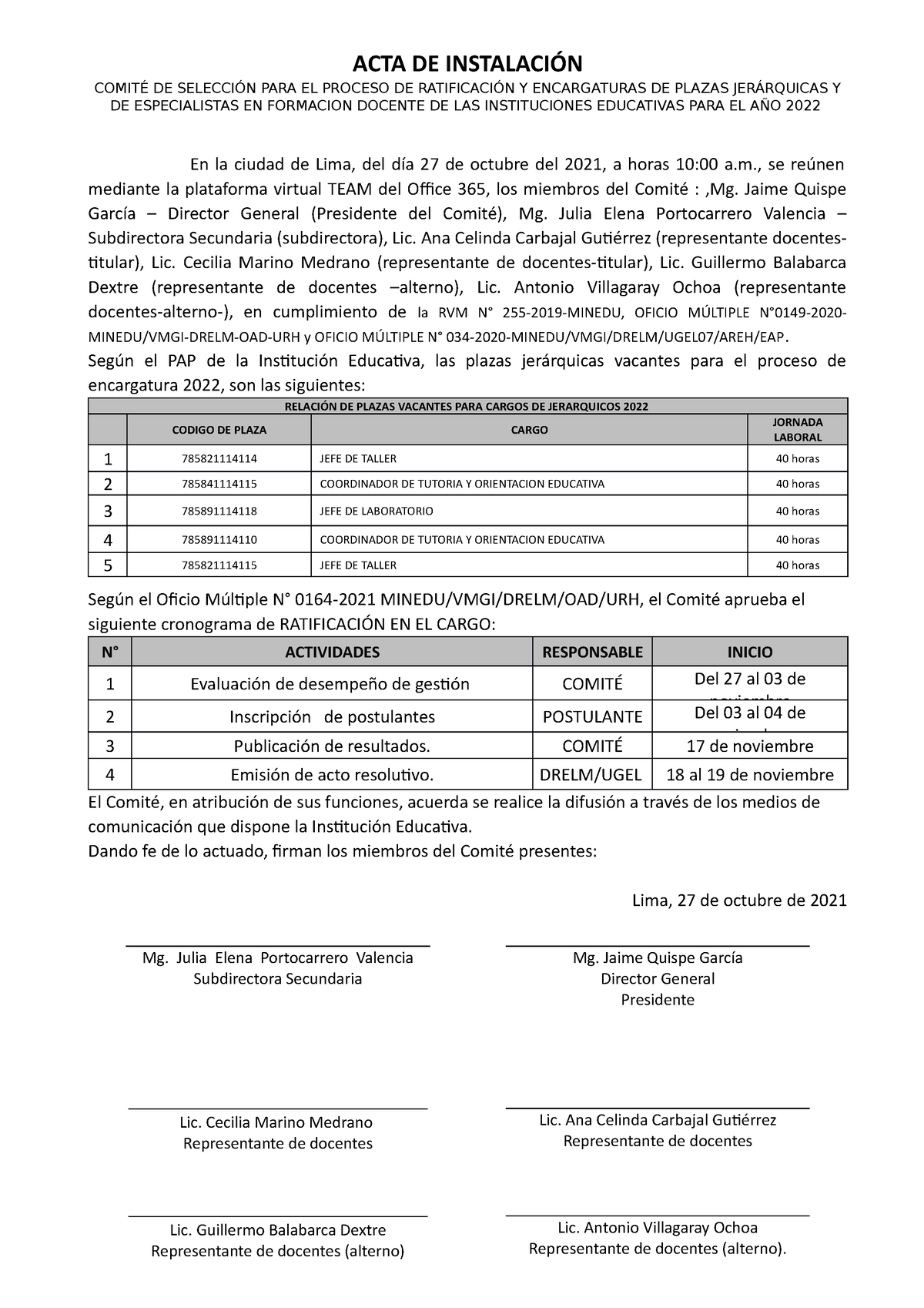 Acta De Instalación Documento Modelo Acta De Comité Acta De InstalaciÓn ComitÉ De SelecciÓn