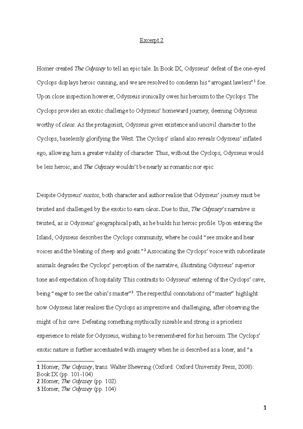 Odyssey Essay - Excerpt 2 Homer created The Odyssey to tell an epic ...