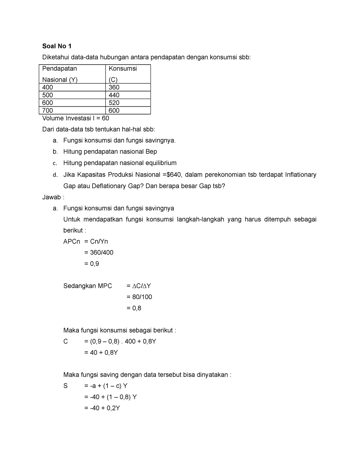 Jawaban Ujian Tengah Semester Makroekonomi - Soal No 1 Diketahui Data ...