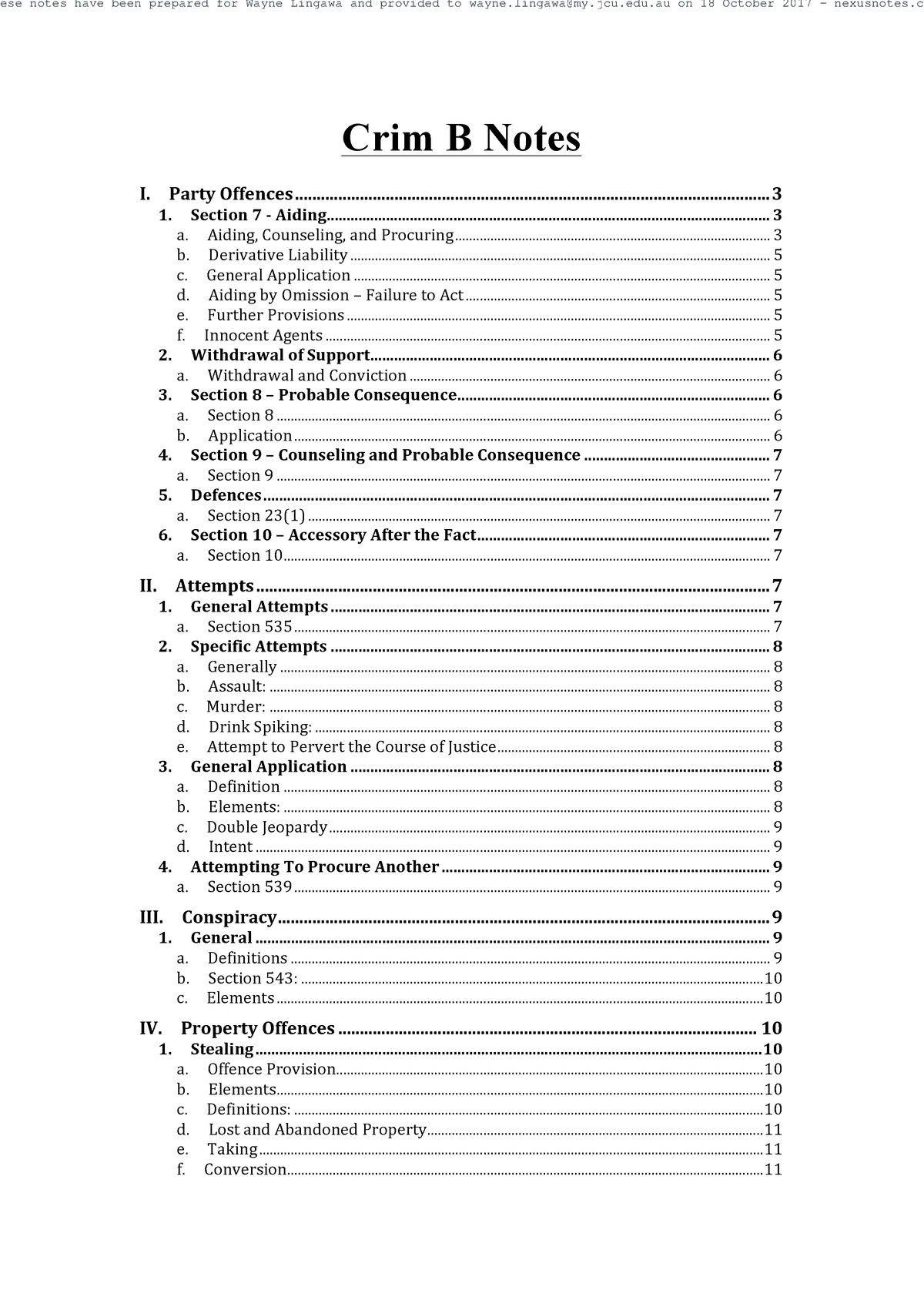 Criminal Law B Exam Notes - Hese Notes Have Been Prepared For Wayne ...