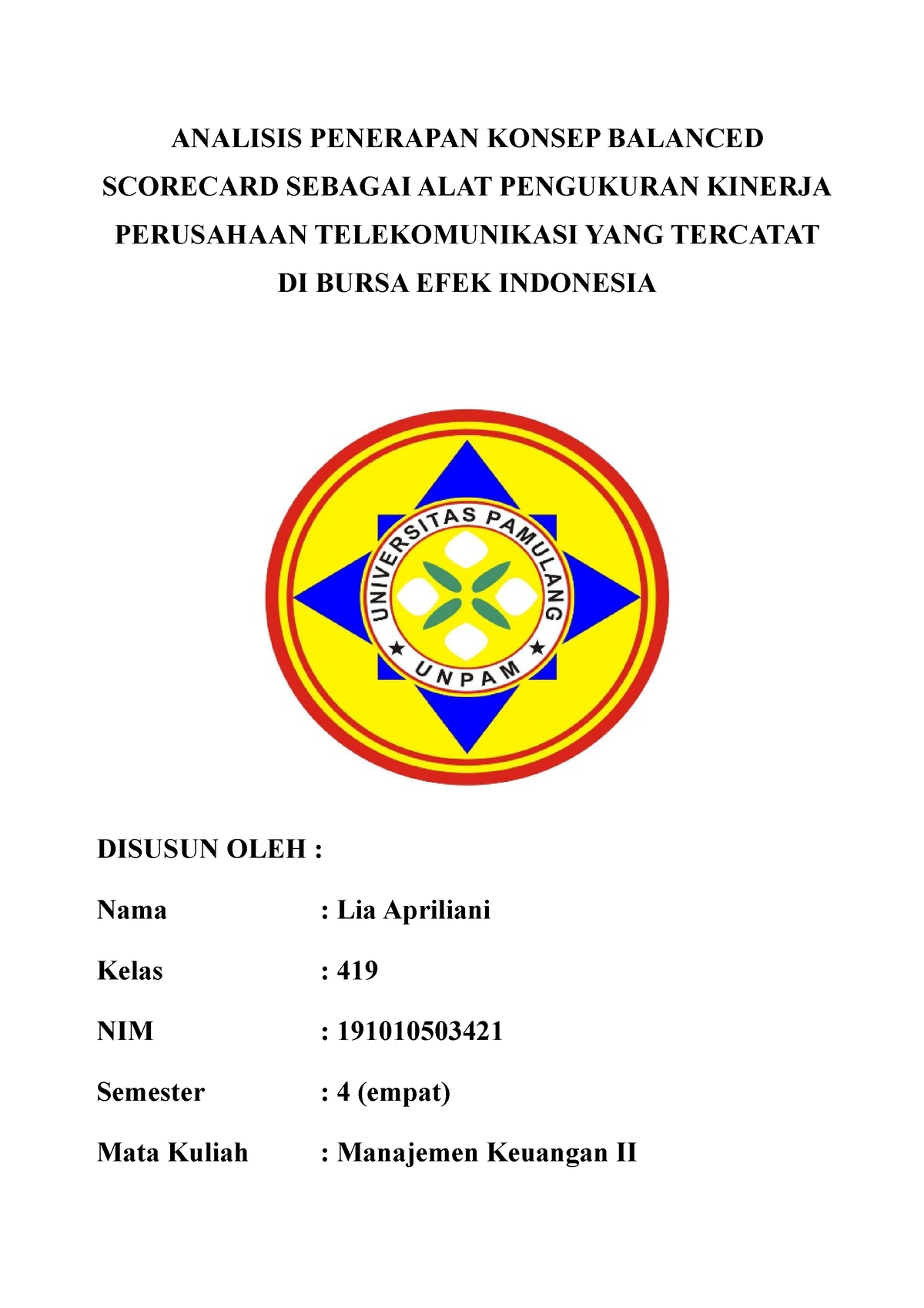 Makalah Manajemen Keuangan 2 - ANALISIS PENERAPAN KONSEP BALANCED ...