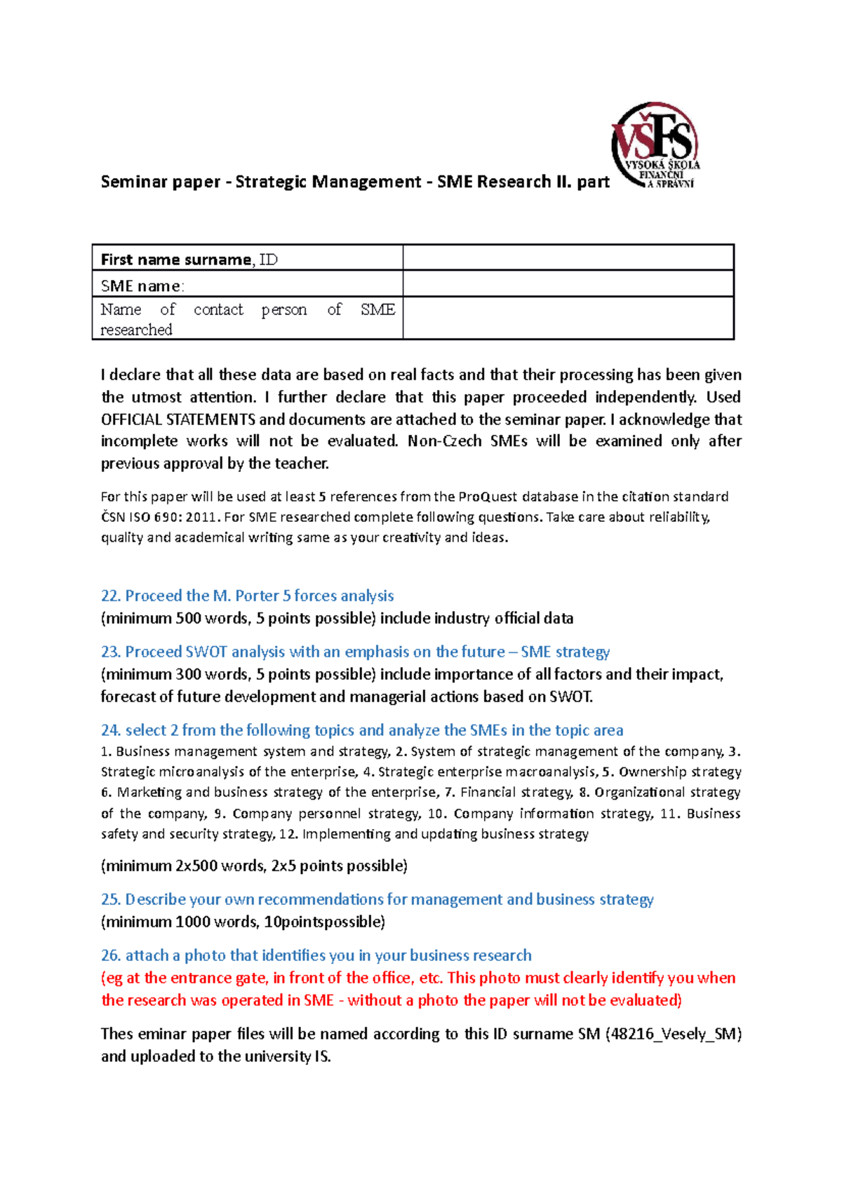 PART II. seminar paper SME research - Seminar paper - Strategic ...