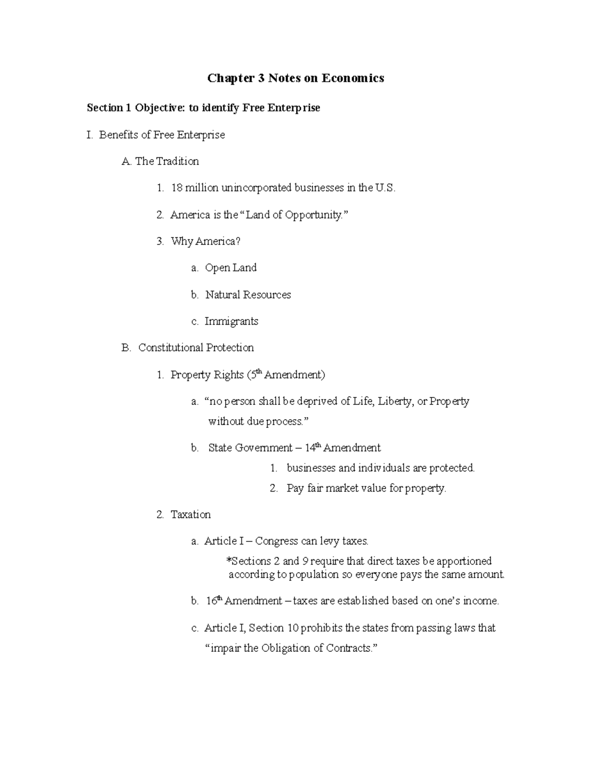 Chapter 3 Notes on Economics 1 - Chapter 3 Notes on Economics Section 1 ...