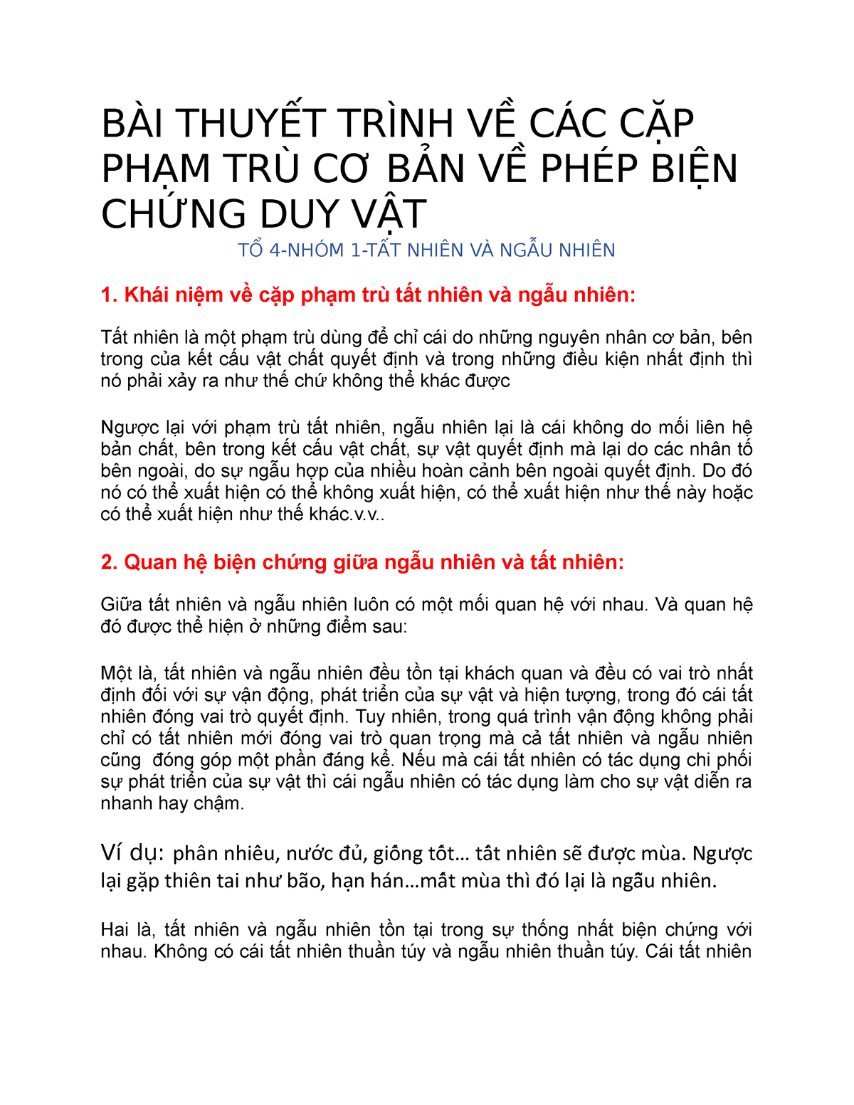 BÀi ThuyẾt Trình VỀ CÁc CẶp PhẠm TrÙ CƠ BẢn VỀ PhÉp BiỆn ChỨng Duy VẬt