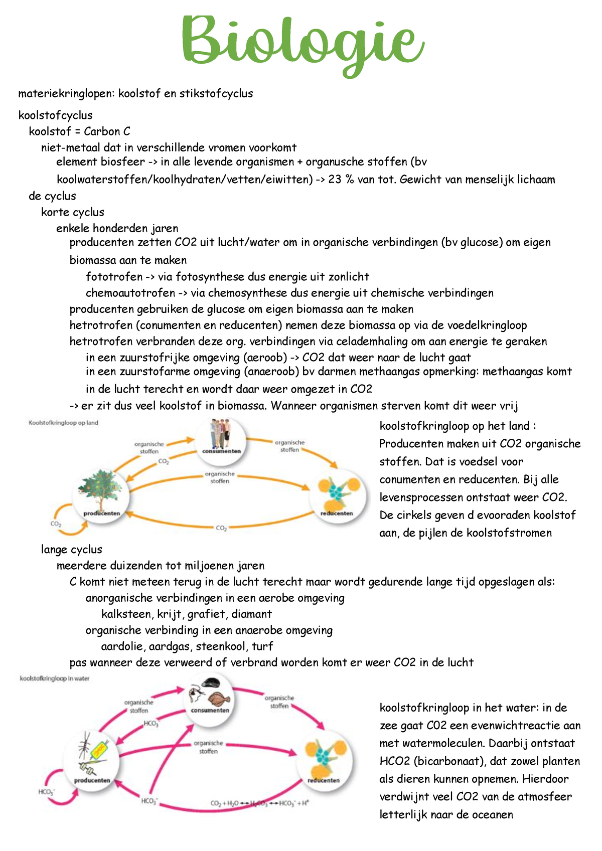 Biologie Thema 1 Materiekringlopen, Koolstof En Stikstofcyclus ...