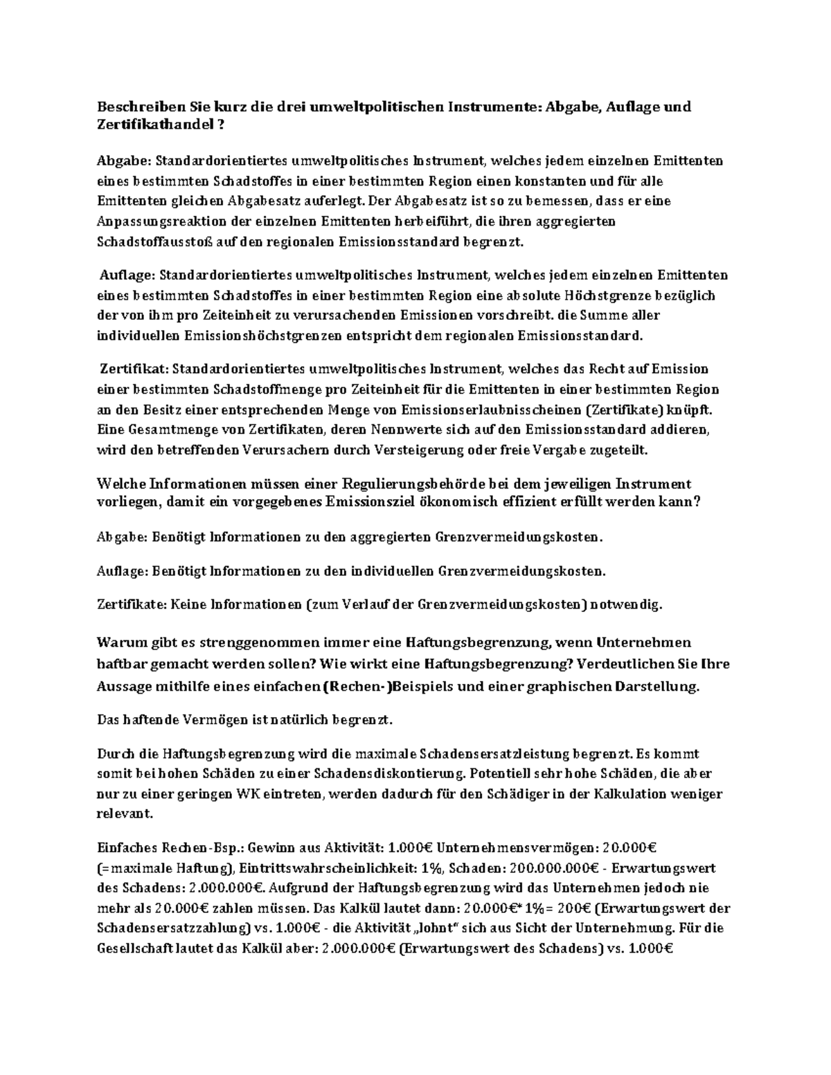 Führerschein Theorie Zusammenfassung Pdf 2024 Theorie Fragen - Zusammenfassung Ökonomie der Umweltpolitik