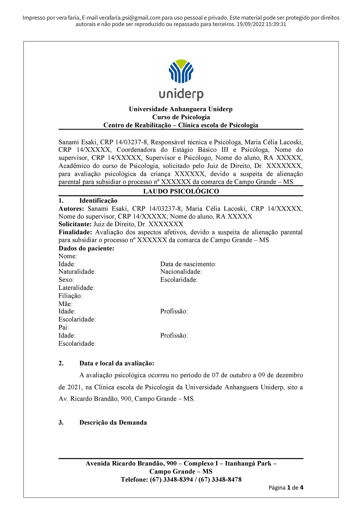 Modelo Laudo Básico 3 Noturno Passei Direto Autorais E Não Pode Ser Reproduzido Ou Repassado 5429