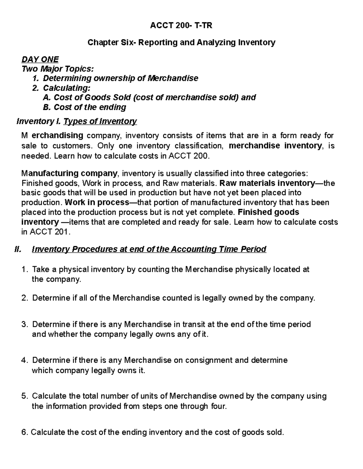 CH 6 Lecture Notes - ACCT 200- T-TR Chapter Six- Reporting And ...