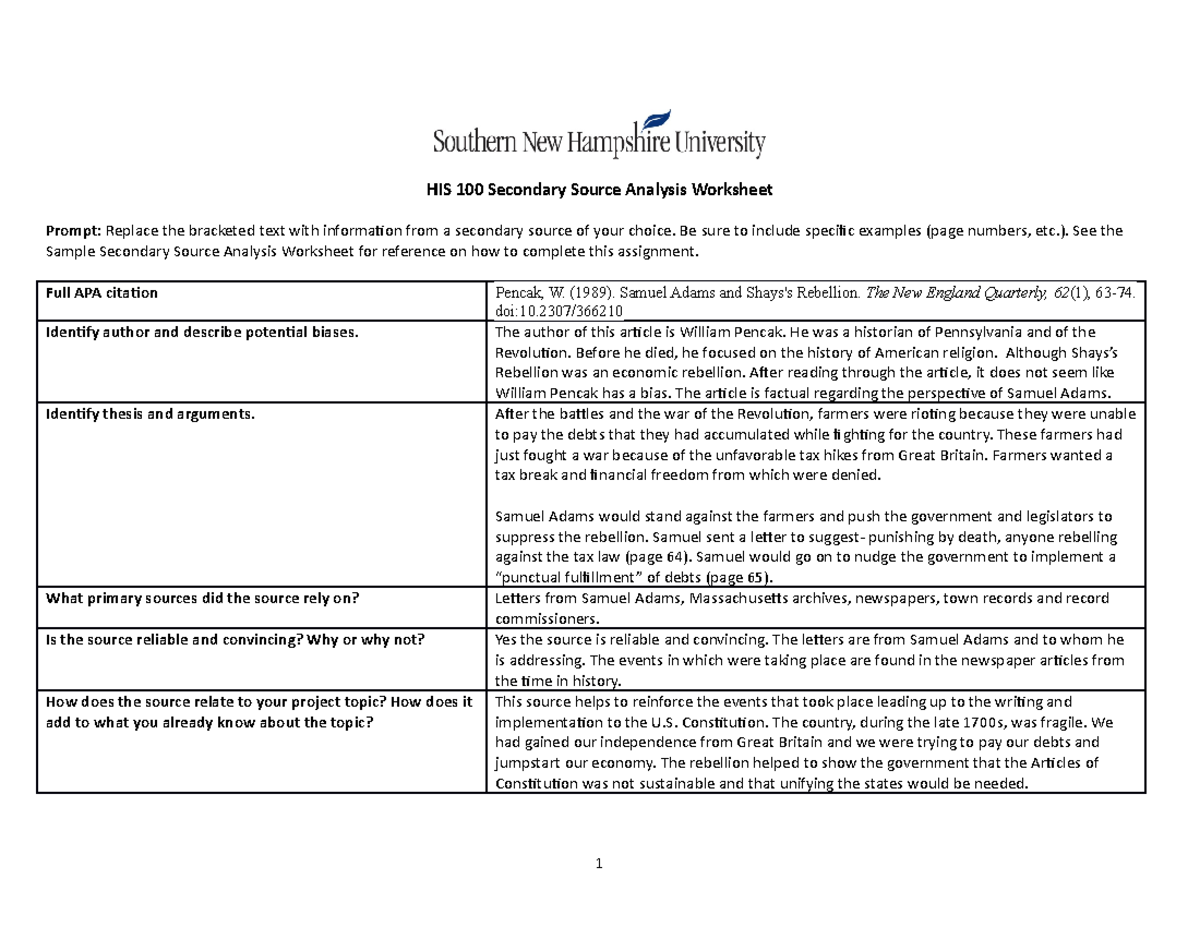 secondary source analysis essay example