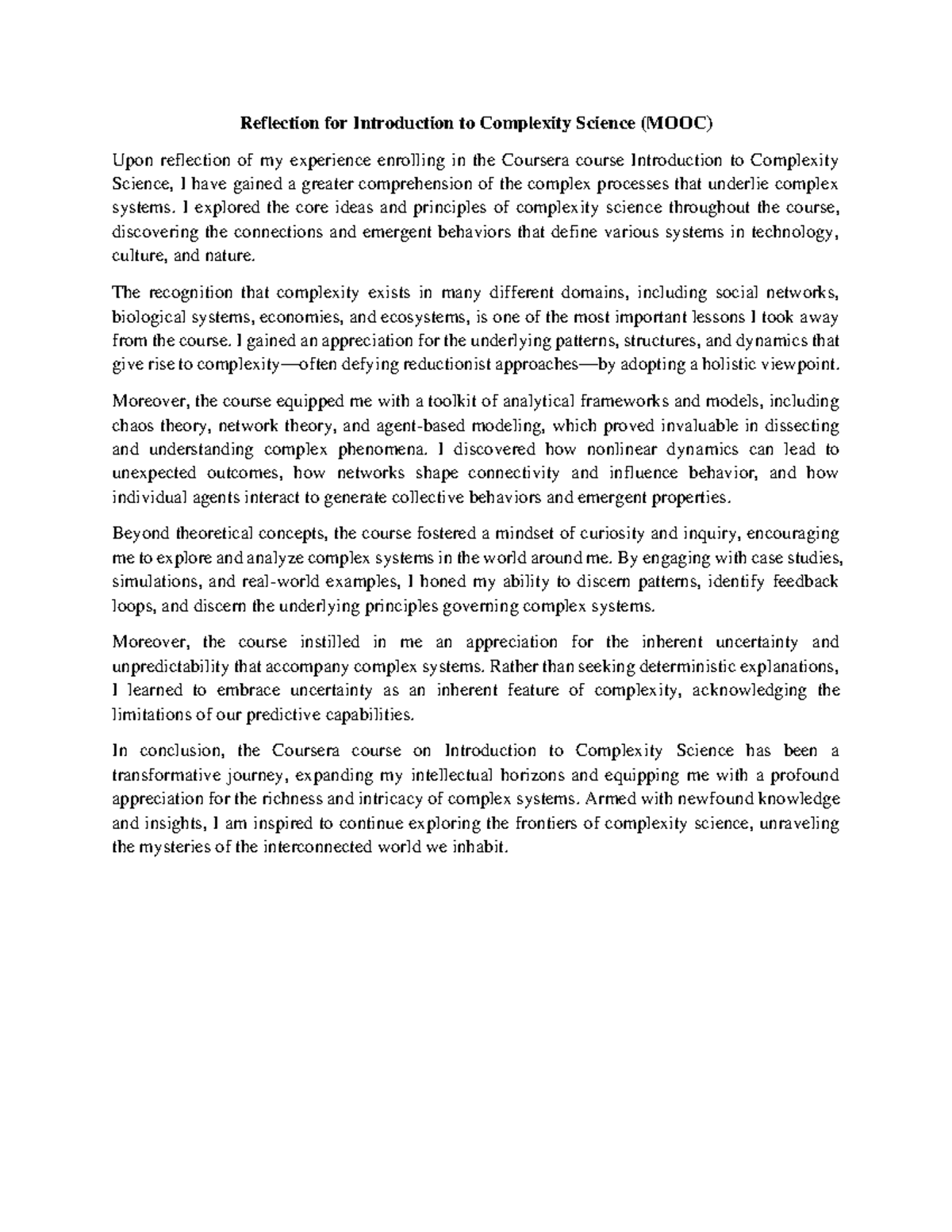 Reflection for Introduction to Complexity Science (MOOC) - I explored ...