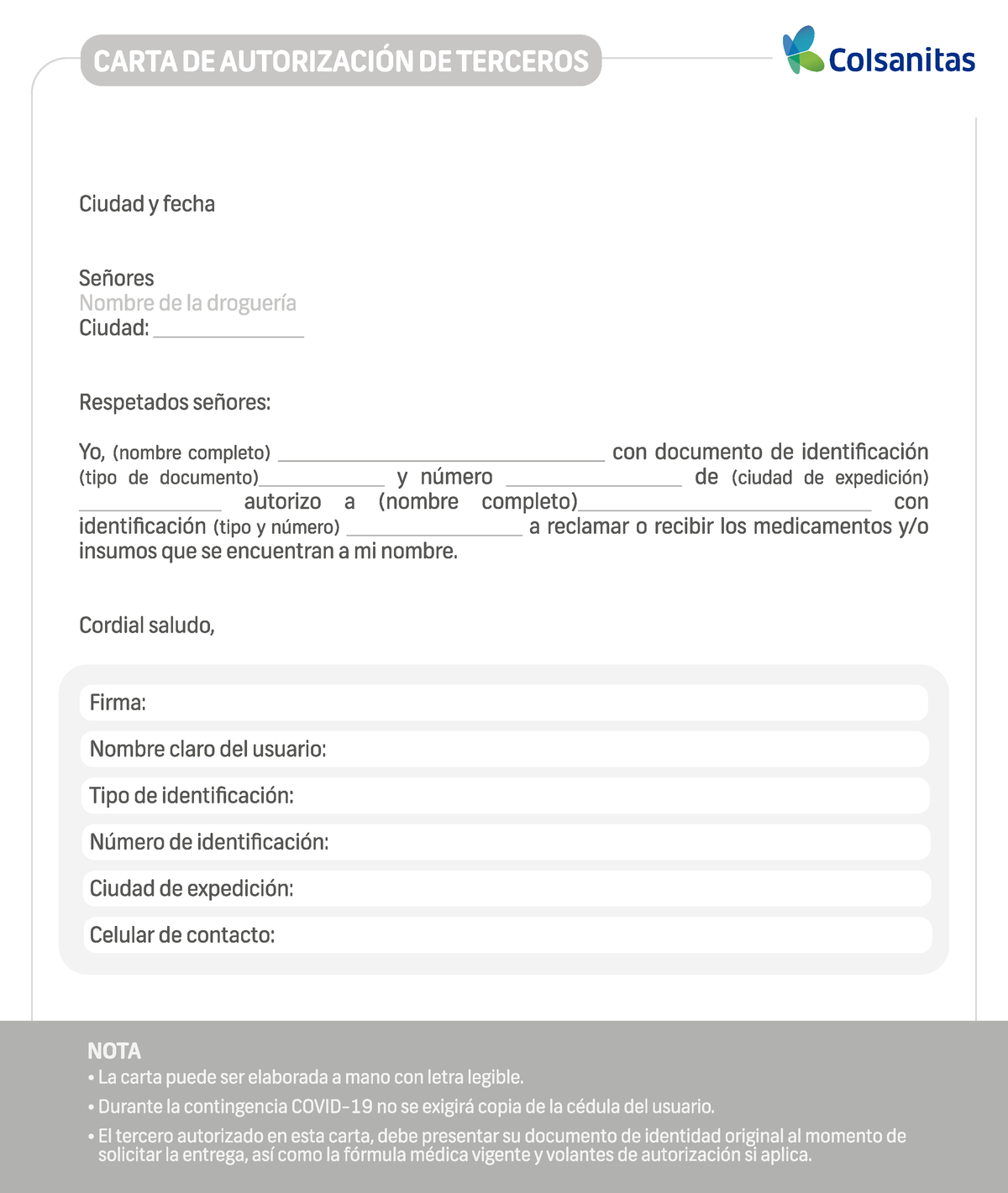Agos Carta Autorizacion Medicamentos Cruz Verde Portal Colsanitas Curso Sena Talento Humano 3547