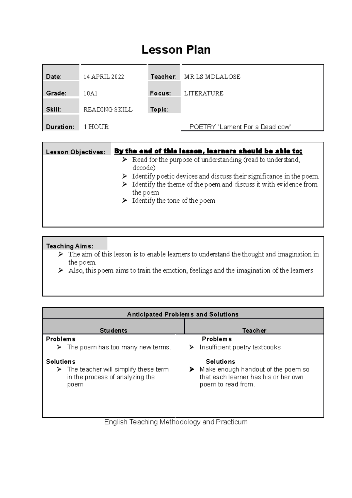 1st Lesson Plan - MIGHT BE USEFUL TO ENGLISH STUDENTS - Lesson Plan ...