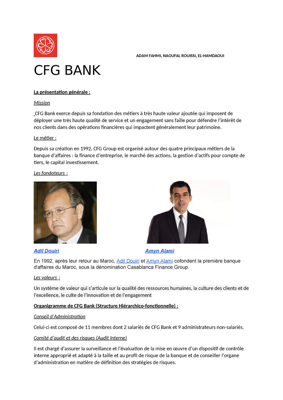 CFG BANK - CFG BANK REPORT - ADAM FAHMI, NAOUFAL ROUISSI, EL-HAMDAOUI ...