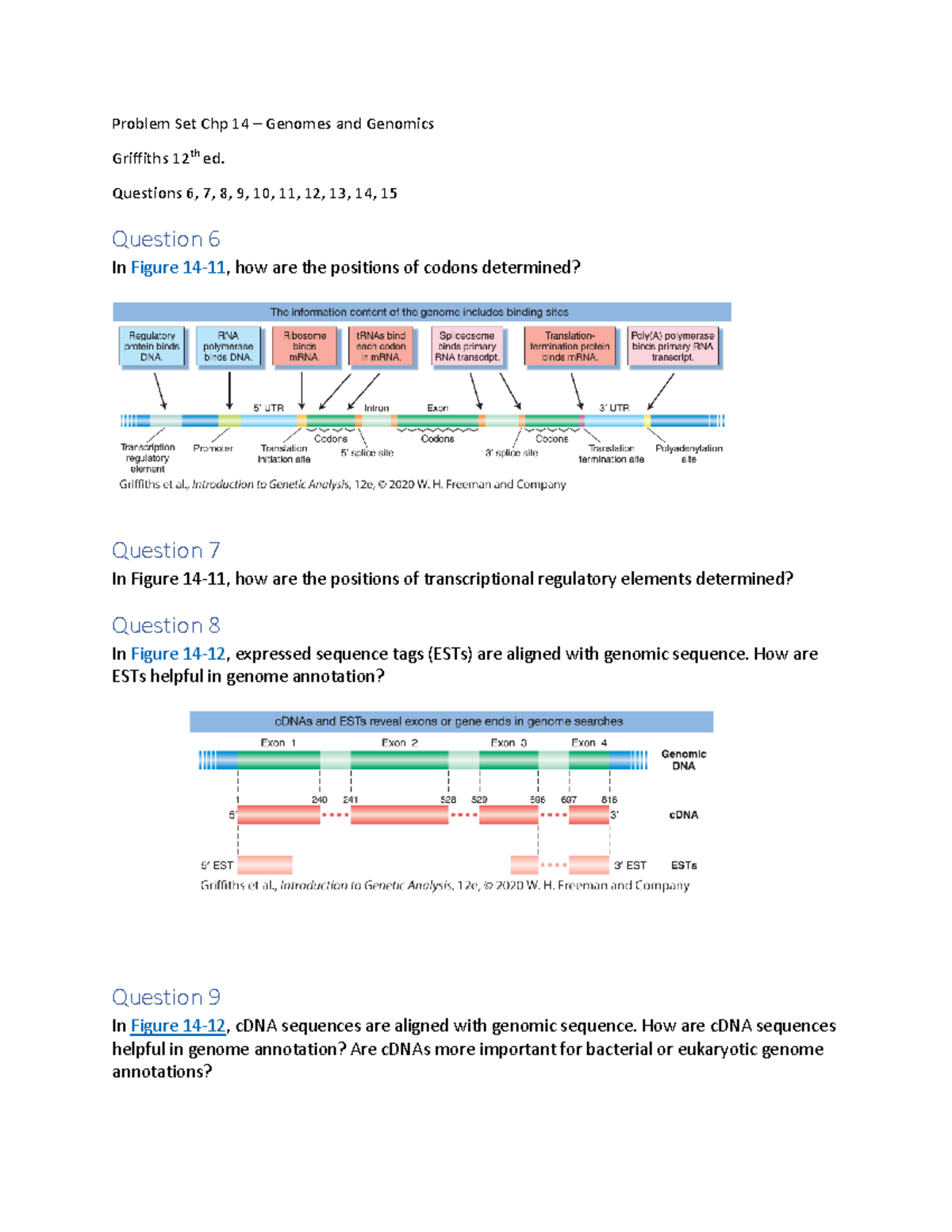 Week 9 Practice - Problem Set Chp 14 – Genomes and Genomics Griffiths ...