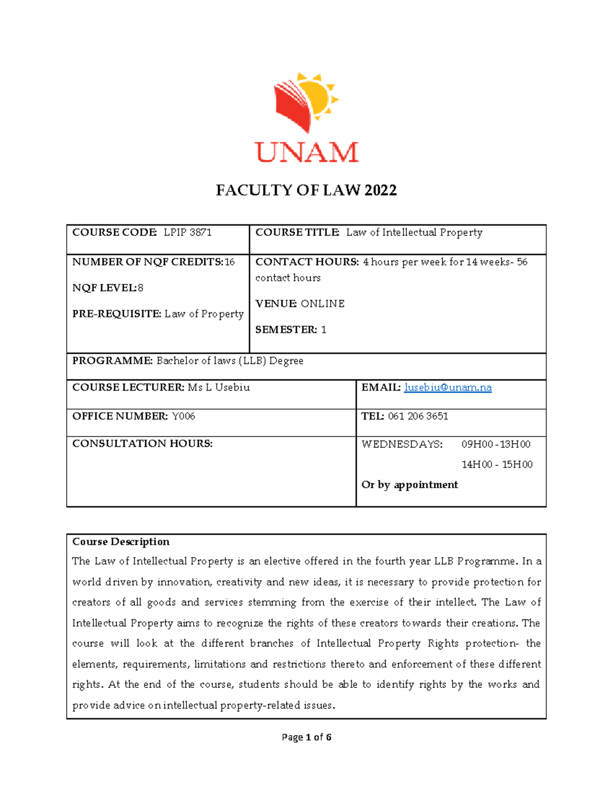 IP law course outline 2022 Online - FACULTY OF LAW 2022 COURSE CODE ...